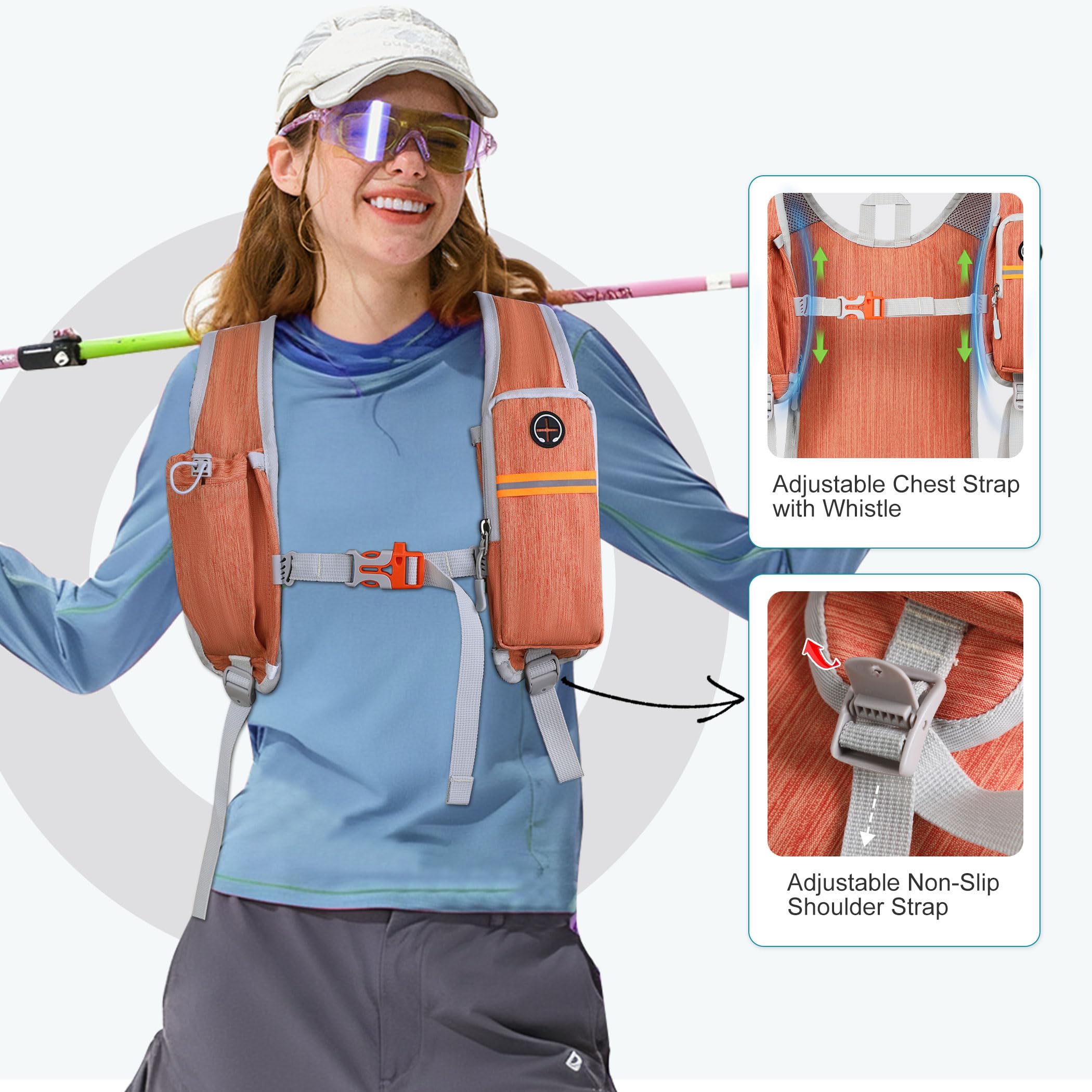 FIORETTO 15L Hiking Backpack for Women Men Mini Packable Backpack Lightweight Small Daypack for Camping Travel Outdoor, Orange - Image 3