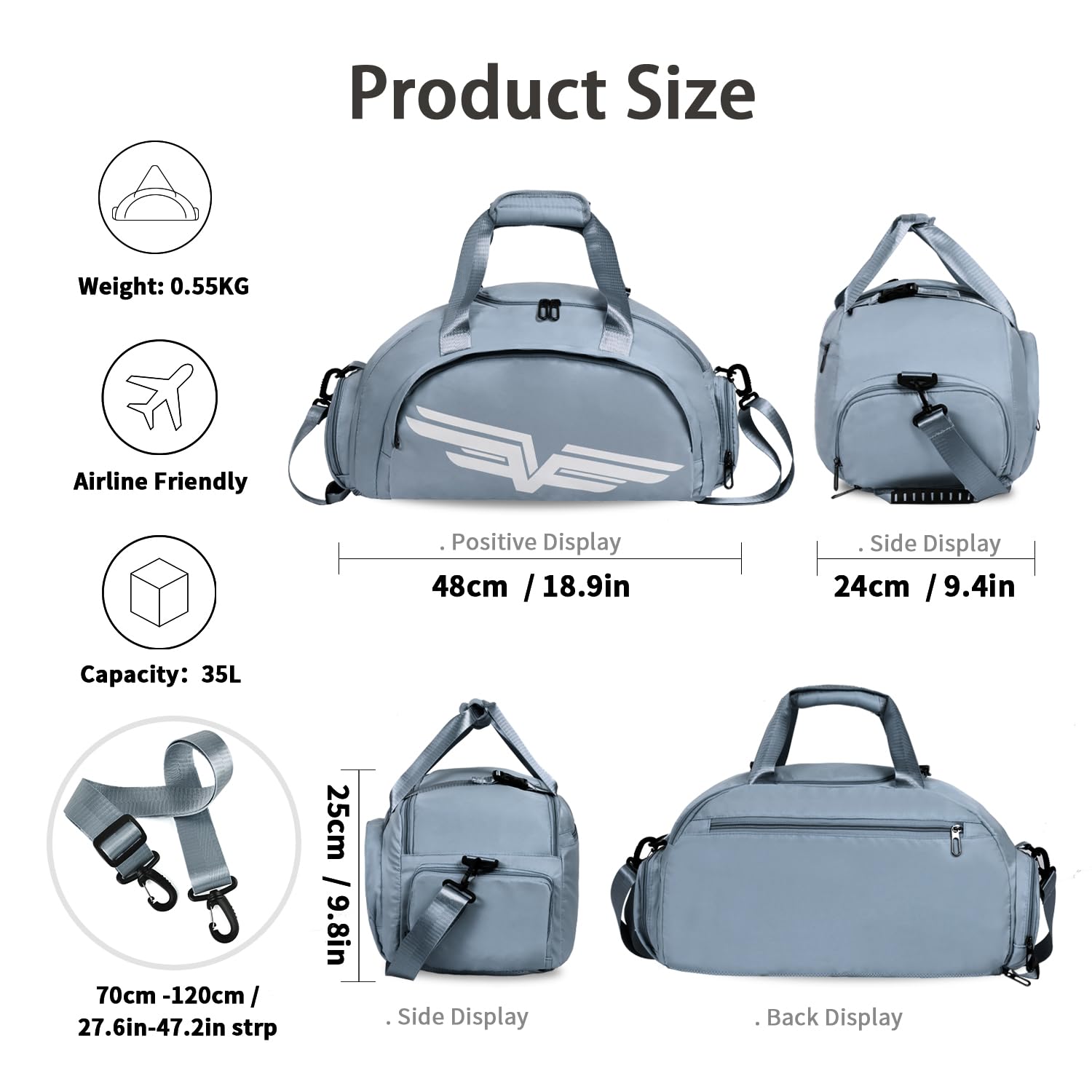 FIORETTO 30L Sports Gym Duffle Bag with Wet Pocket & Shoe Compartment, Weekender Hospital Overnight Bag for Women, Sports Holdall Backpack - Image 3