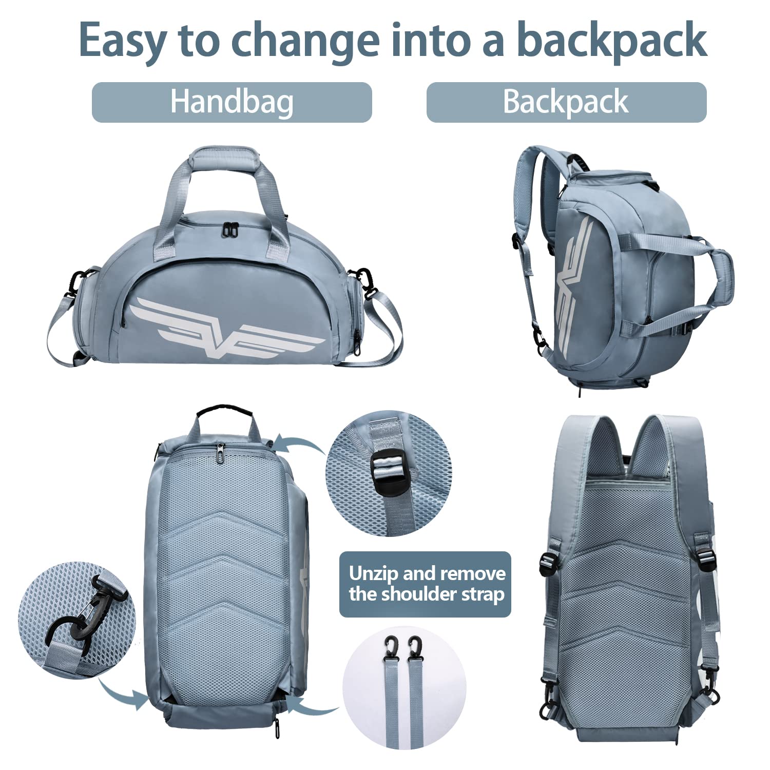 FIORETTO 30L Sports Gym Duffle Bag with Wet Pocket & Shoe Compartment, Weekender Hospital Overnight Bag for Women, Sports Holdall Backpack - Image 4