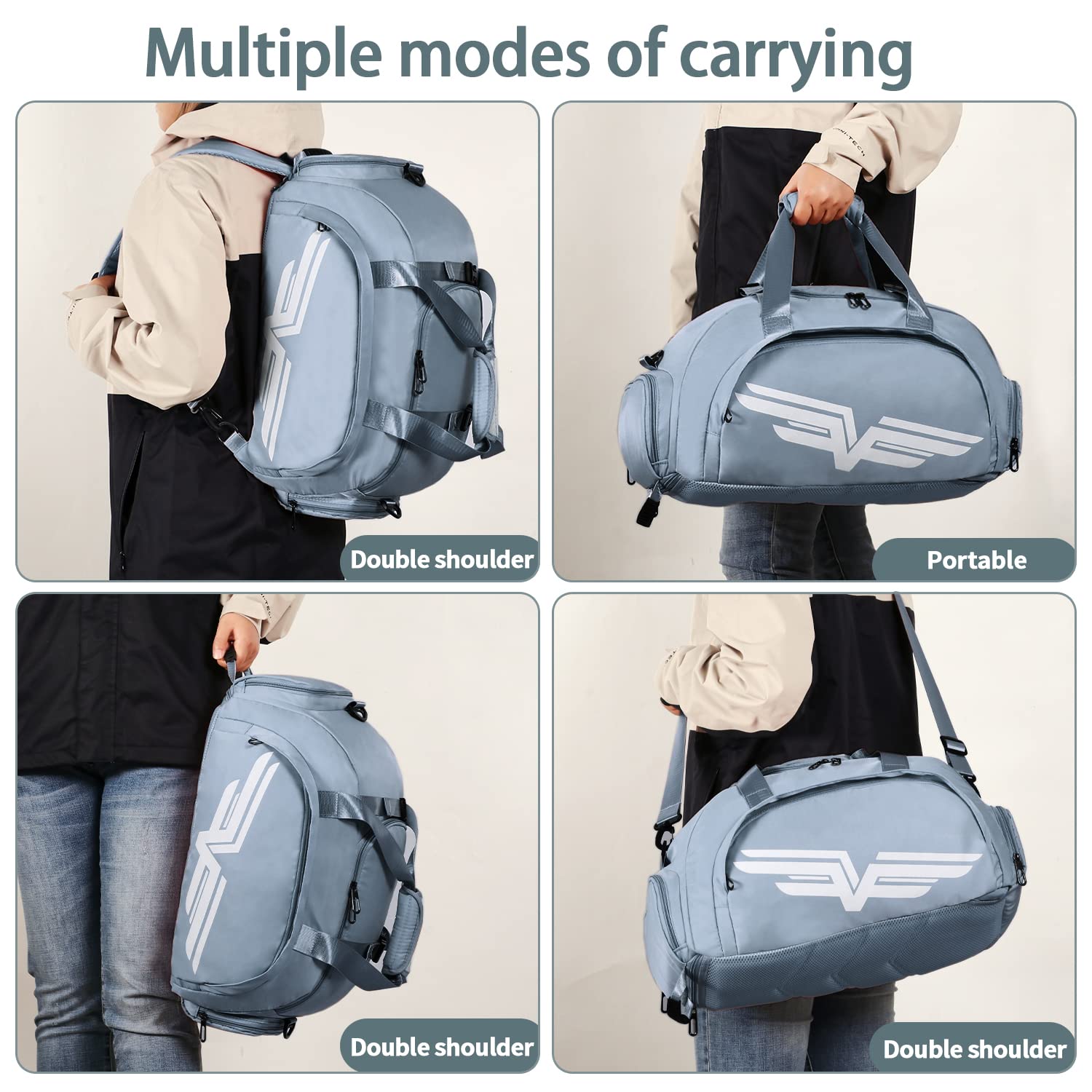 FIORETTO 30L Sports Gym Duffle Bag with Wet Pocket & Shoe Compartment, Weekender Hospital Overnight Bag for Women, Sports Holdall Backpack - Image 5