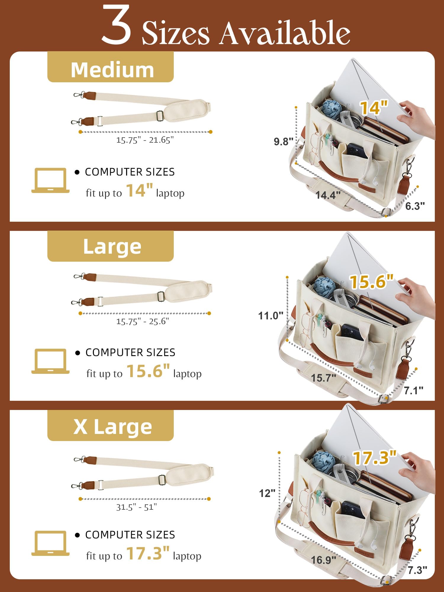 FIORETTO Canvas Tote Bag for Women with Zipper Closure & Individual Compartments for Work College for Teacher & Nurse - Image 6