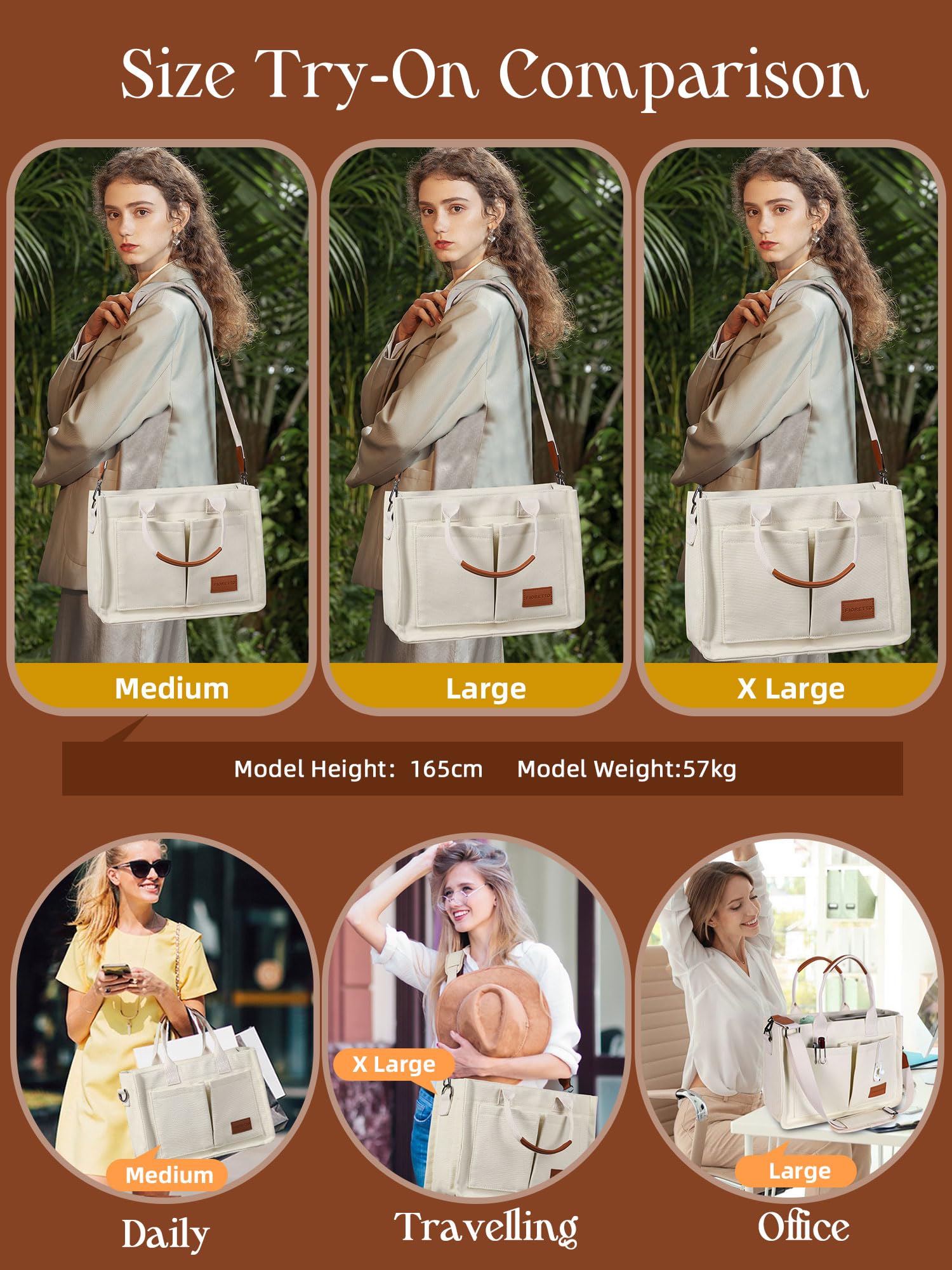 FIORETTO Canvas Tote Bag for Women with Zipper Closure & Individual Compartments for Work College for Teacher & Nurse - Image 8