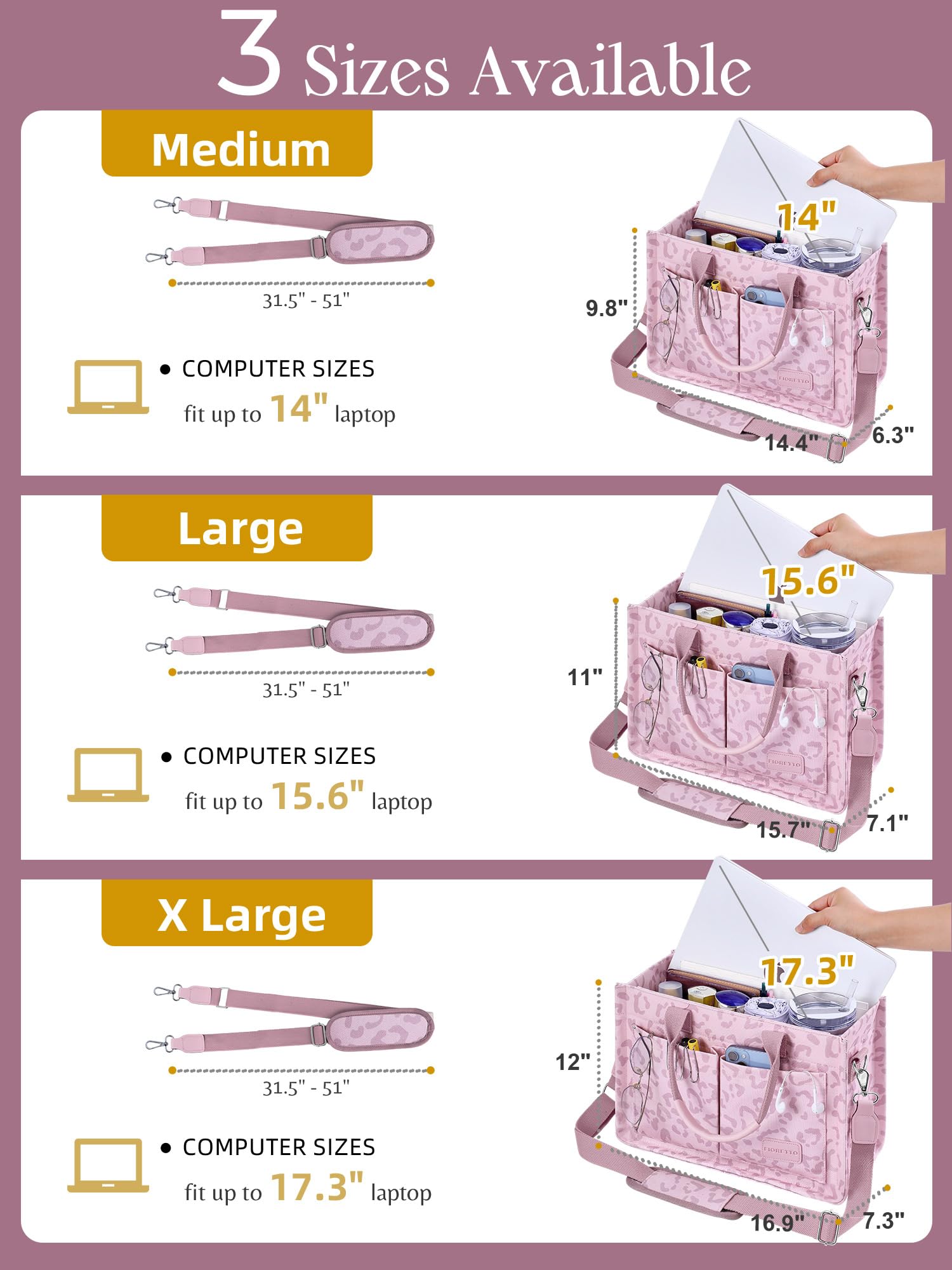 FIORETTO Canvas Tote Bag for Women with Zipper Closure & Individual Compartments for Work College for Teacher & Nurse - Image 6