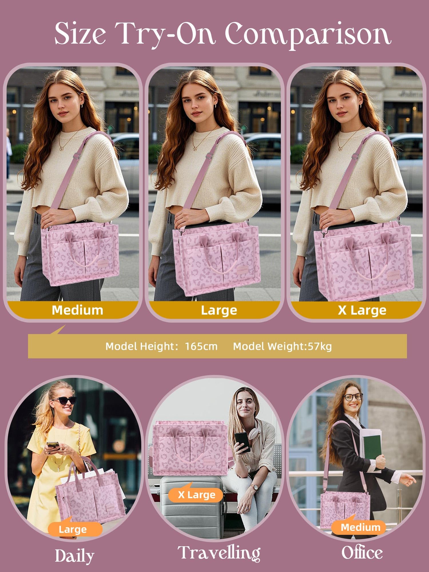 FIORETTO Canvas Tote Bag for Women with Zipper Closure & Individual Compartments for Work College for Teacher & Nurse - Image 8