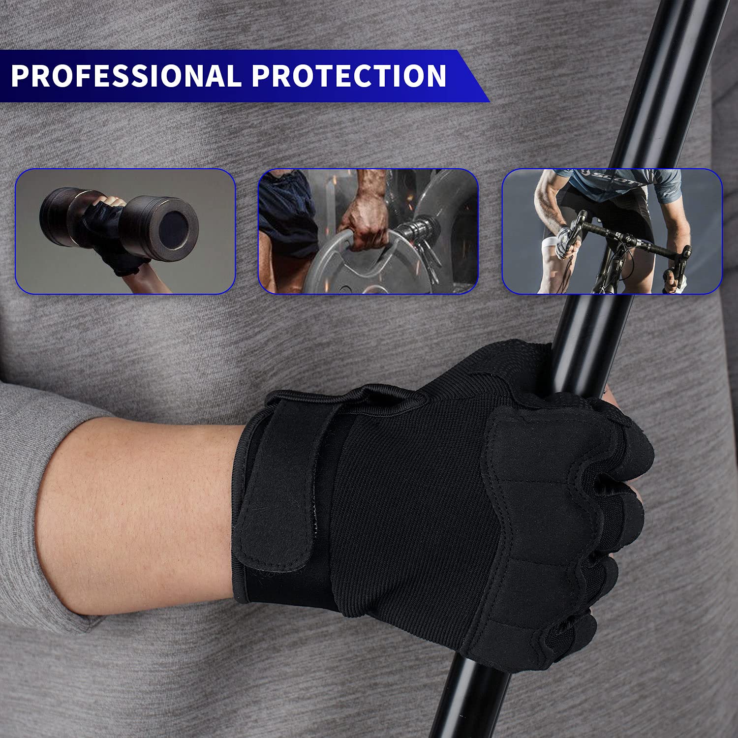 FIORETTO Fingerless Workout & Exercise Gloves for Gym, Weight Lifting, Airsoft, Shooting, Hunting, Hiking, Cycling, Driving, Motorcycle, Climbing M210603 - Image 6
