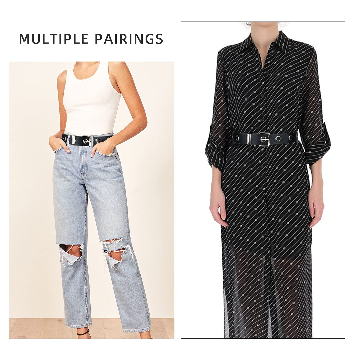 FIORETTO Grommet Leather Belt with Detachable Chain Women Men Punk Rock Waist Belts for Jeans Pants - Image 3