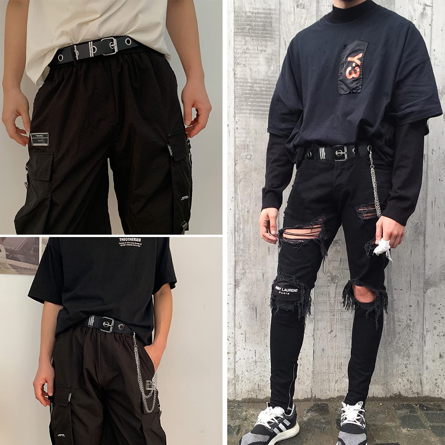 FIORETTO Grommet Leather Belt with Detachable Chain Women Men Punk Rock Waist Belts for Jeans Pants - Image 4