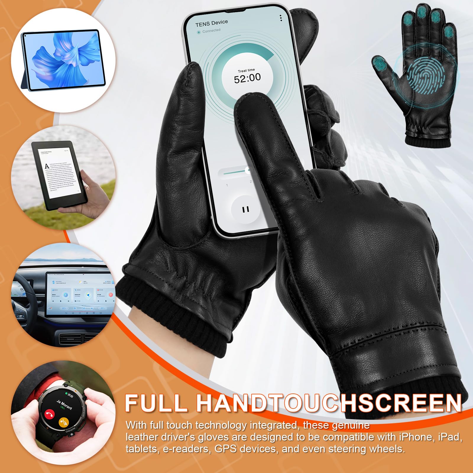 FIORETTO Men's Chrome free Leather Driving Gloves Touchscreen Warm Cashmere Wool Lined Sheepskin Winter Gloves M24002 - Image 5