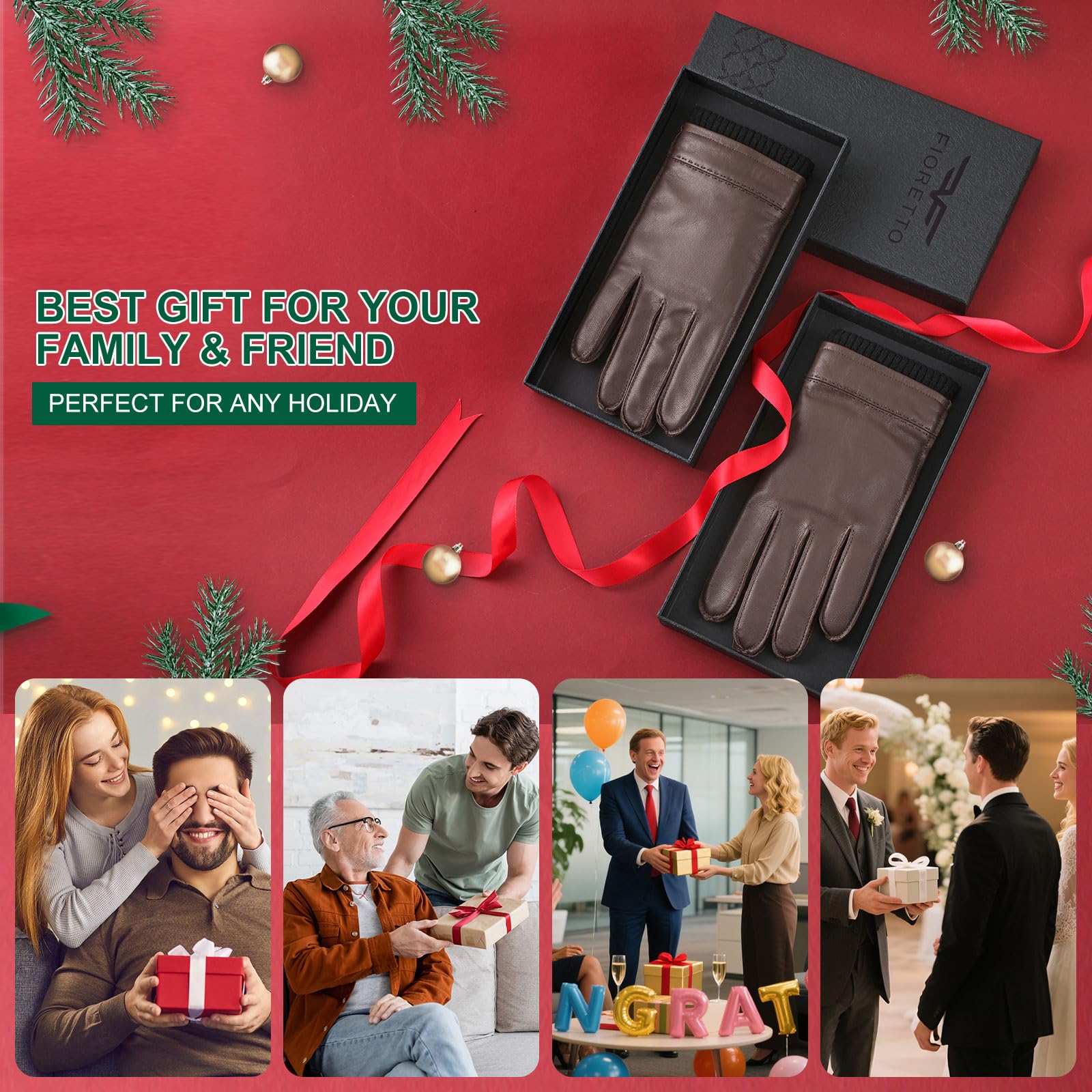 FIORETTO Men's Chrome free Leather Driving Gloves Touchscreen Warm Cashmere Wool Lined Sheepskin Winter Gloves M24002 - Image 8