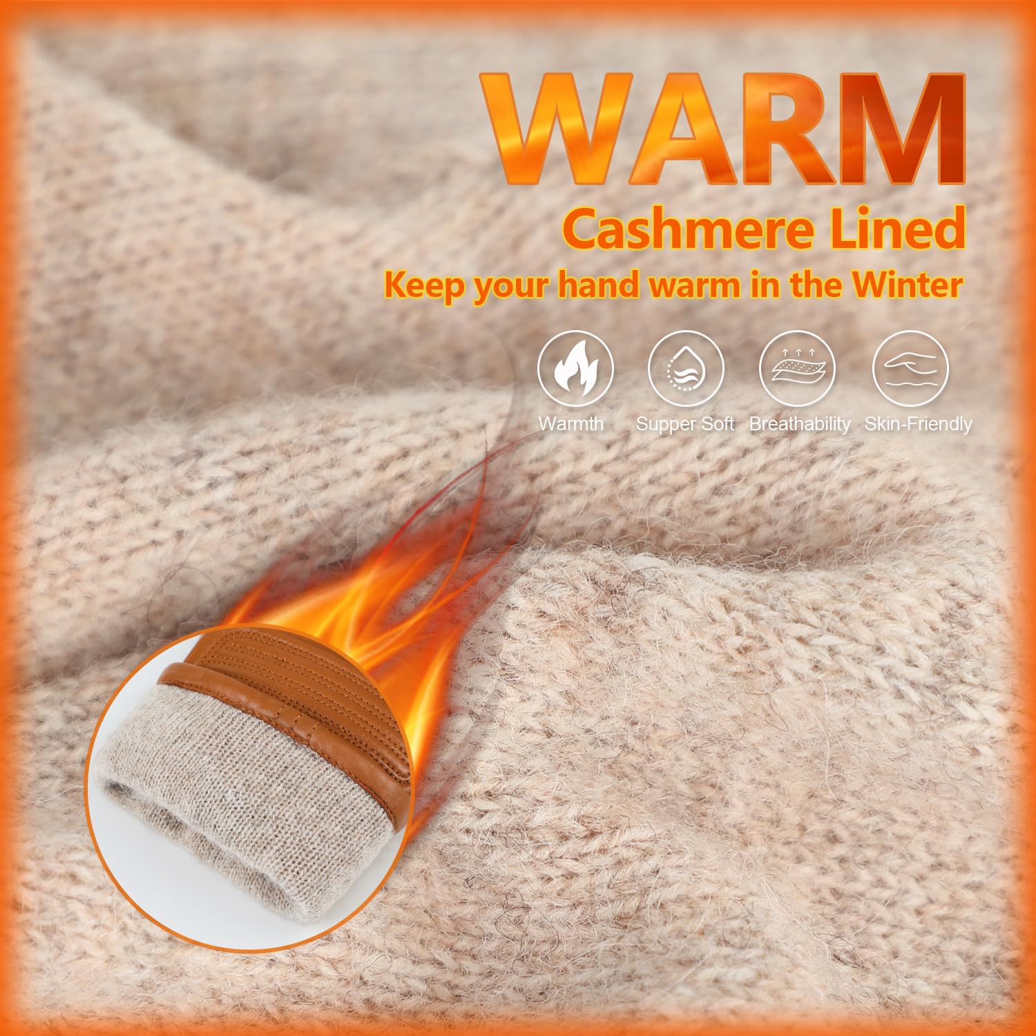 FIORETTO Men’s Chrome-Free Leather Driving Gloves Warm Cashmere Lined Touchscreen Winter Gloves M200814 - Image 4