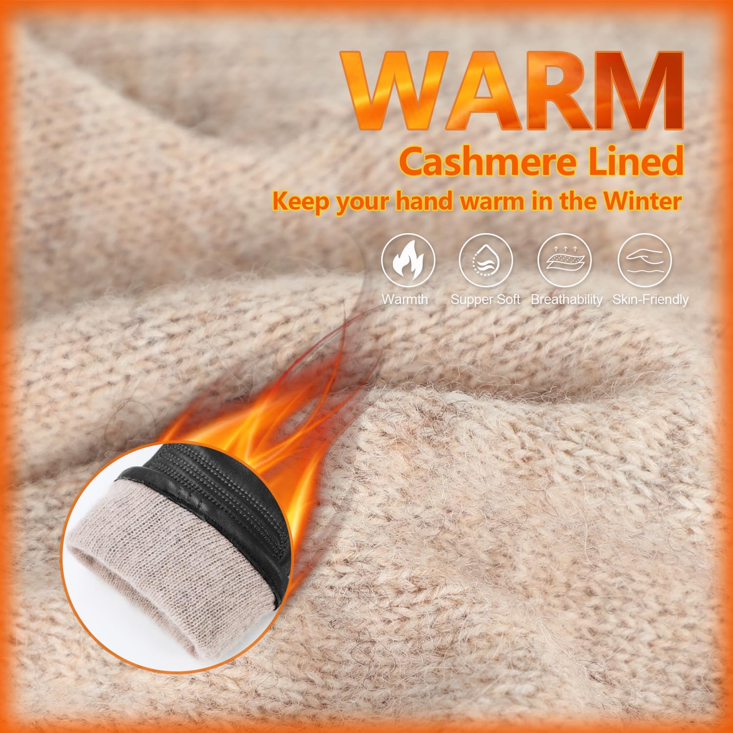 FIORETTO Men’s Chrome-Free Leather Driving Gloves Warm Cashmere Lined Touchscreen Winter Gloves M200814 - Image 4