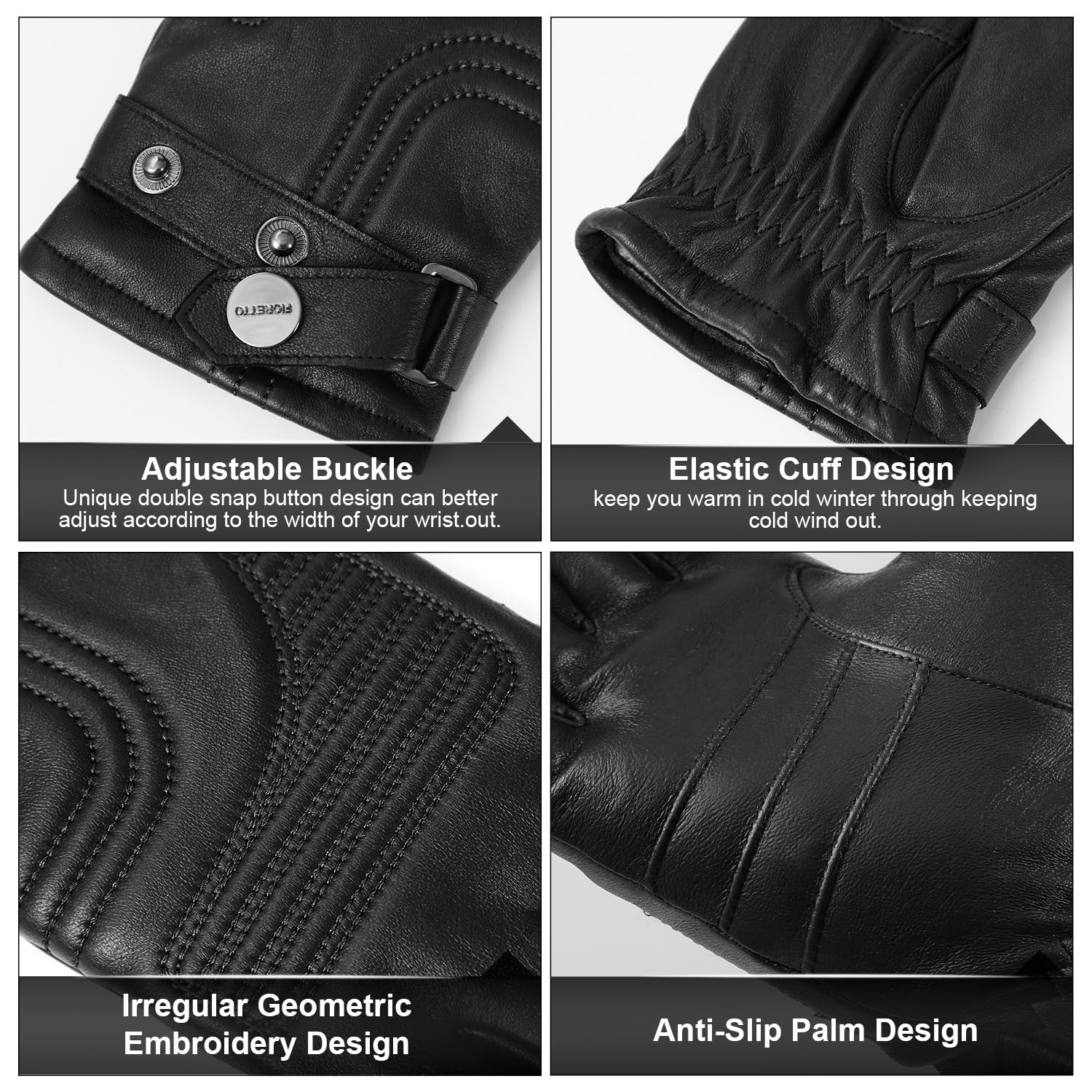 FIORETTO Men’s Chrome-Free Leather Driving Gloves Warm Cashmere Lined Touchscreen Winter Gloves M200814 - Image 6