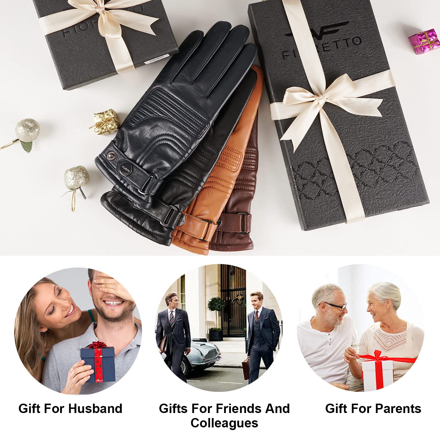 FIORETTO Men’s Chrome-Free Leather Driving Gloves Warm Cashmere Lined Touchscreen Winter Gloves M200814 - Image 7