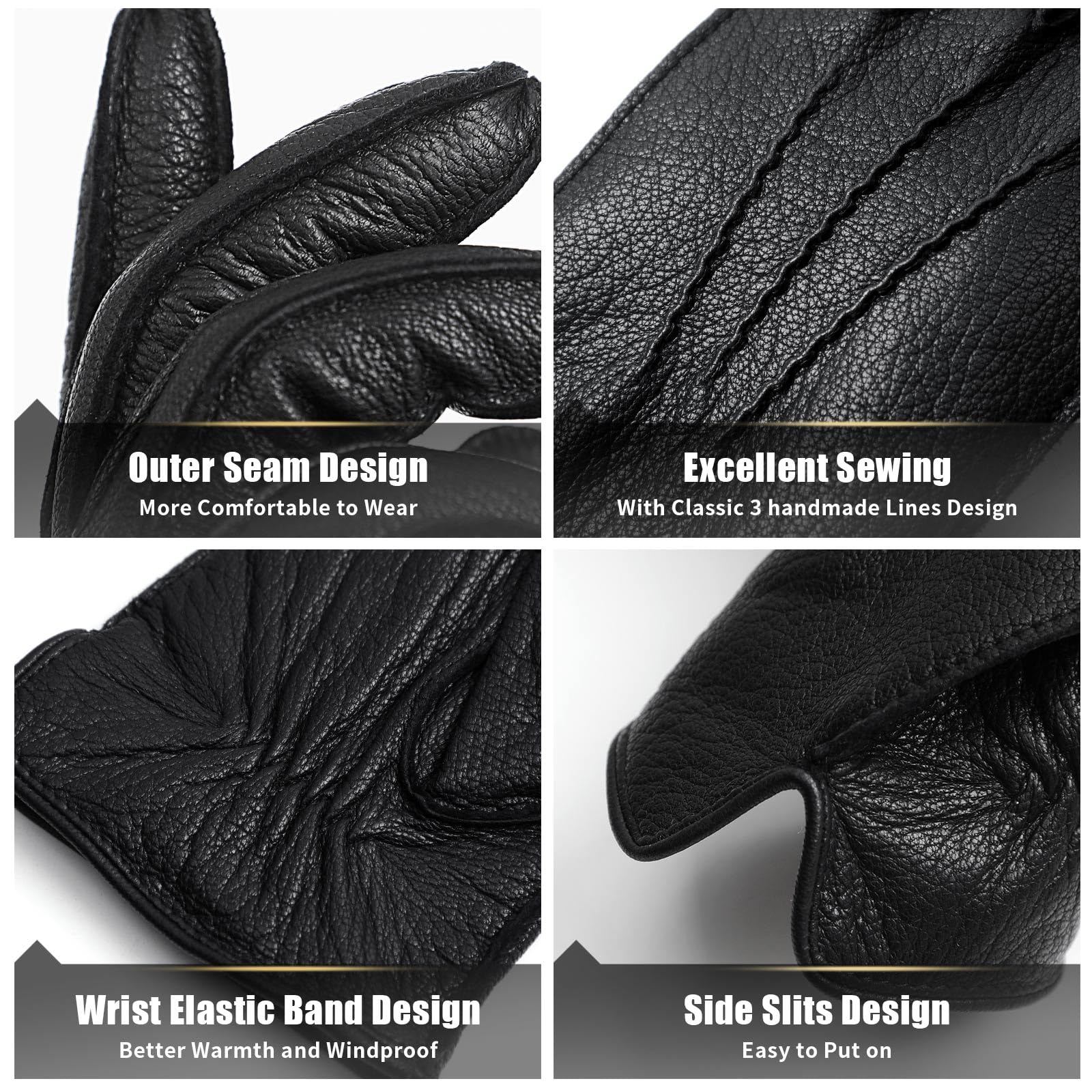 FIORETTO Men’s Chrome-Free Leather Gloves Winter – Touchscreen Driving Gloves with Warm Wool Lining M24001 - Image 4