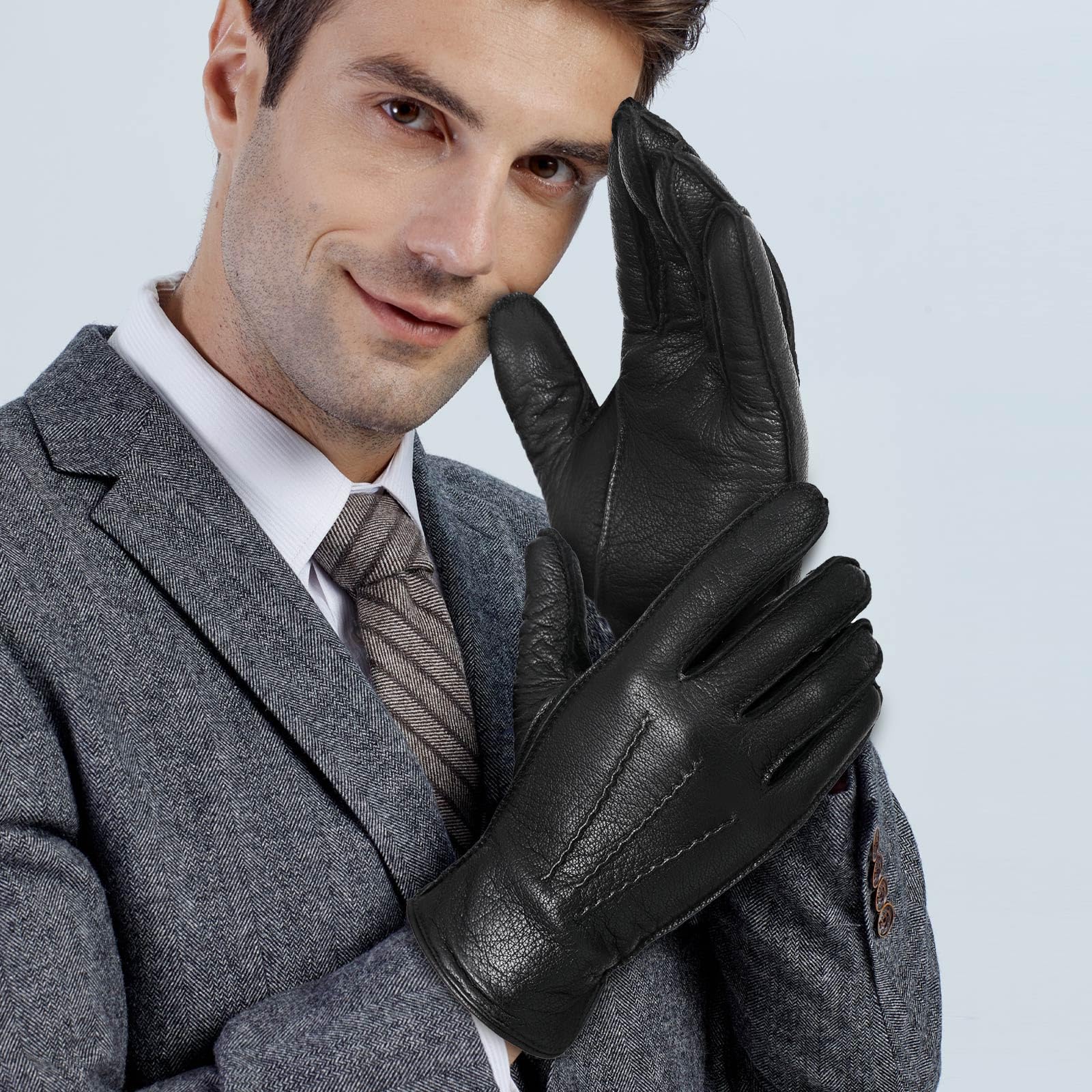 FIORETTO Men’s Chrome-Free Leather Gloves Winter – Touchscreen Driving Gloves with Warm Wool Lining M24001 - Image 6