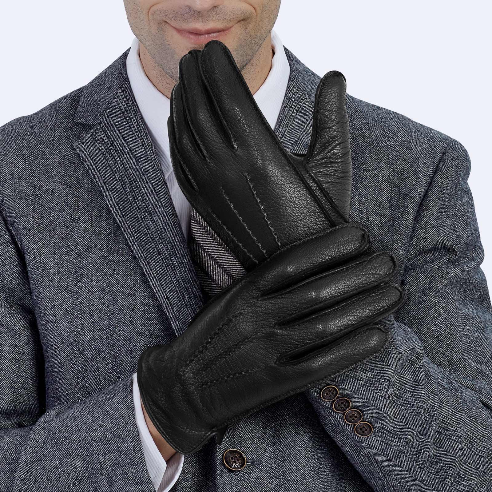 FIORETTO Men’s Chrome-Free Leather Gloves Winter – Touchscreen Driving Gloves with Warm Wool Lining M24001 - Image 7