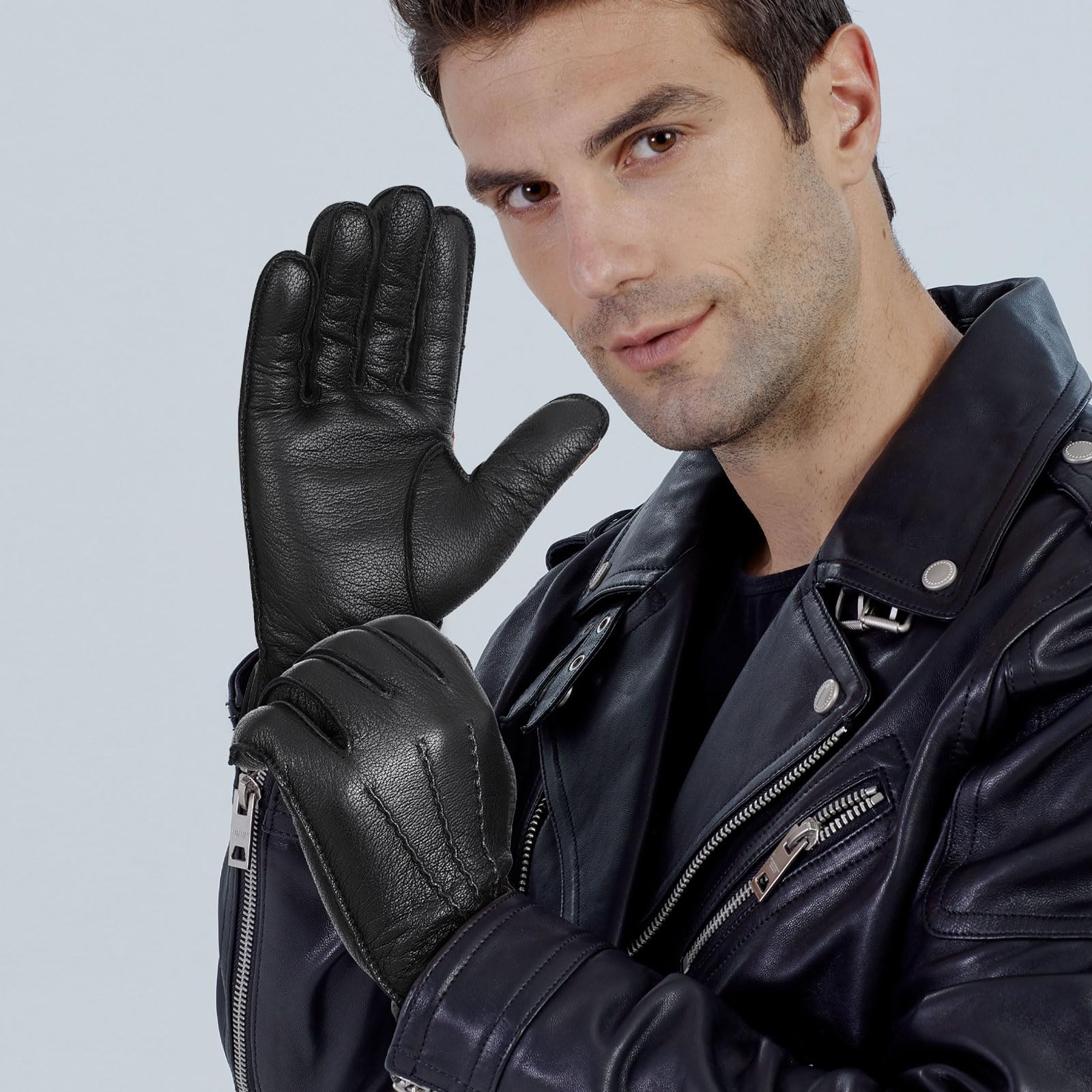 FIORETTO Men’s Chrome-Free Leather Gloves Winter – Touchscreen Driving Gloves with Warm Wool Lining M24001 - Image 9