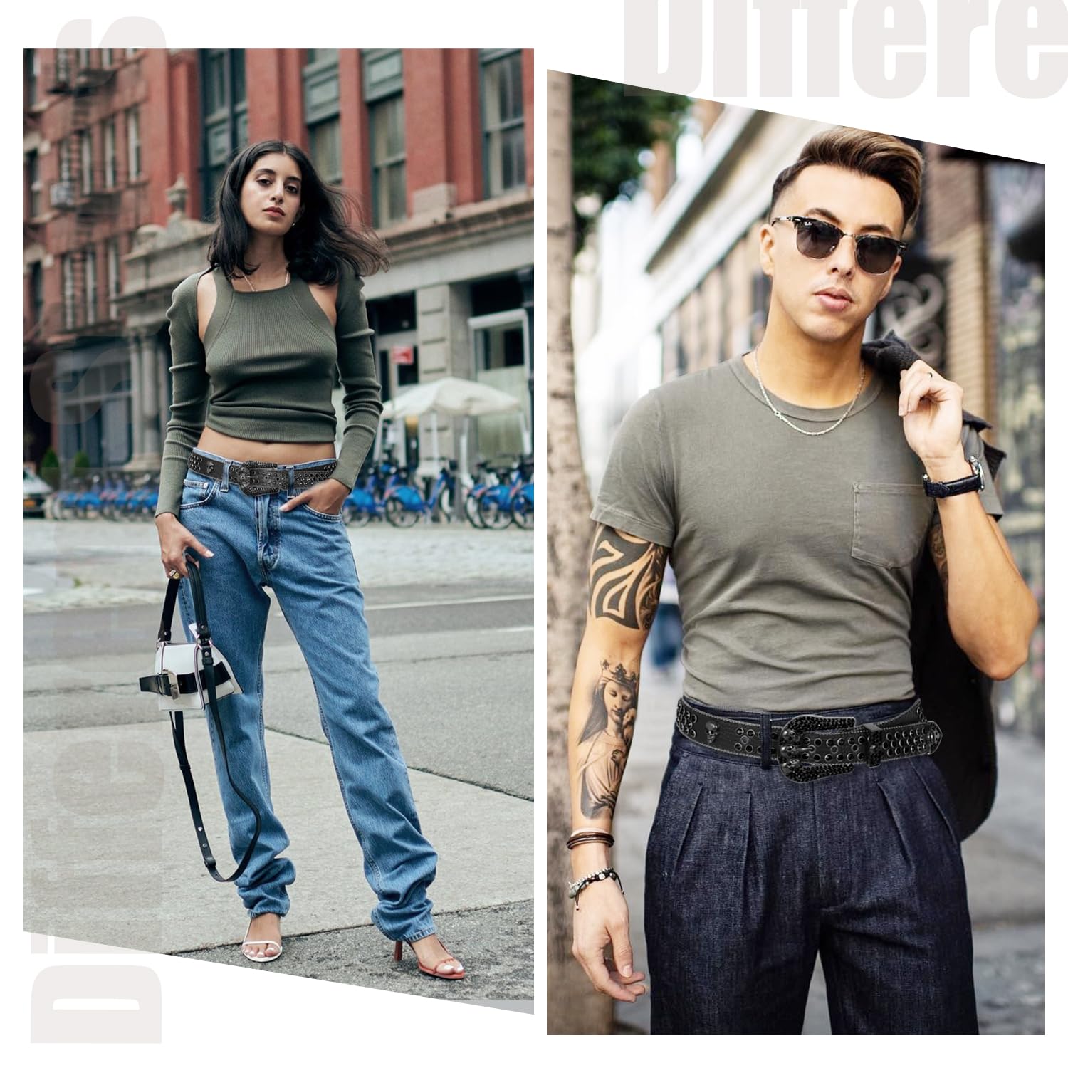 FIORETTO Men Women Rhinestone Belt Bling Western Studded Leather Belt Shining Diamond Cowgirl Cowboy Waist Belt for Jeans - Image 3