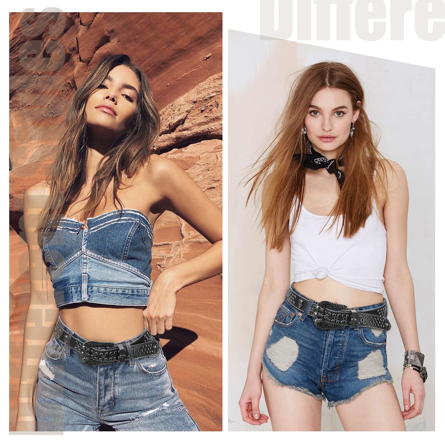 FIORETTO Men Women Rhinestone Belt Bling Western Studded Leather Belt Shining Diamond Cowgirl Cowboy Waist Belt for Jeans - Image 4