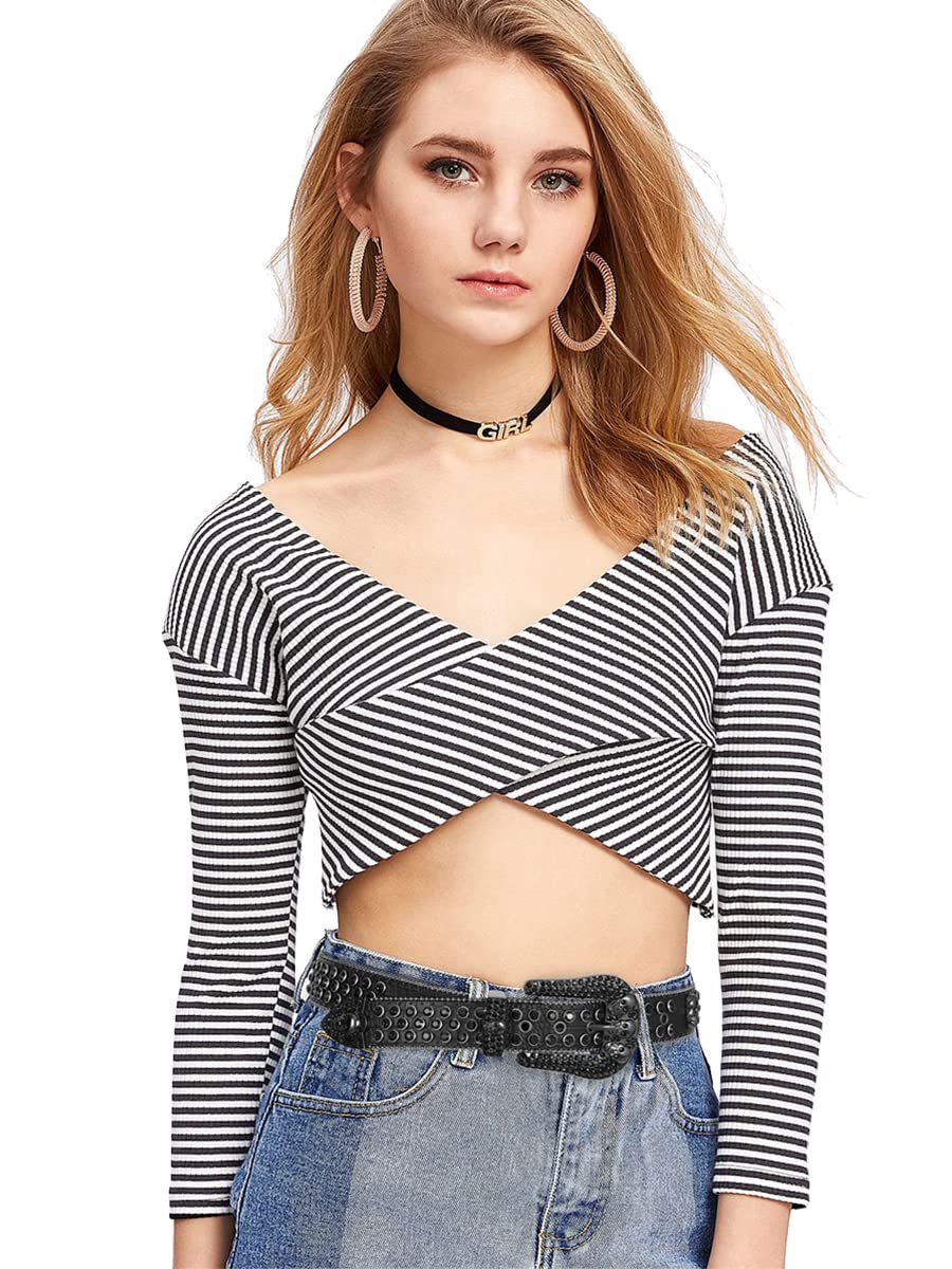 FIORETTO Men Women Rhinestone Belt Bling Western Studded Leather Belt Shining Diamond Cowgirl Cowboy Waist Belt for Jeans - Image 6