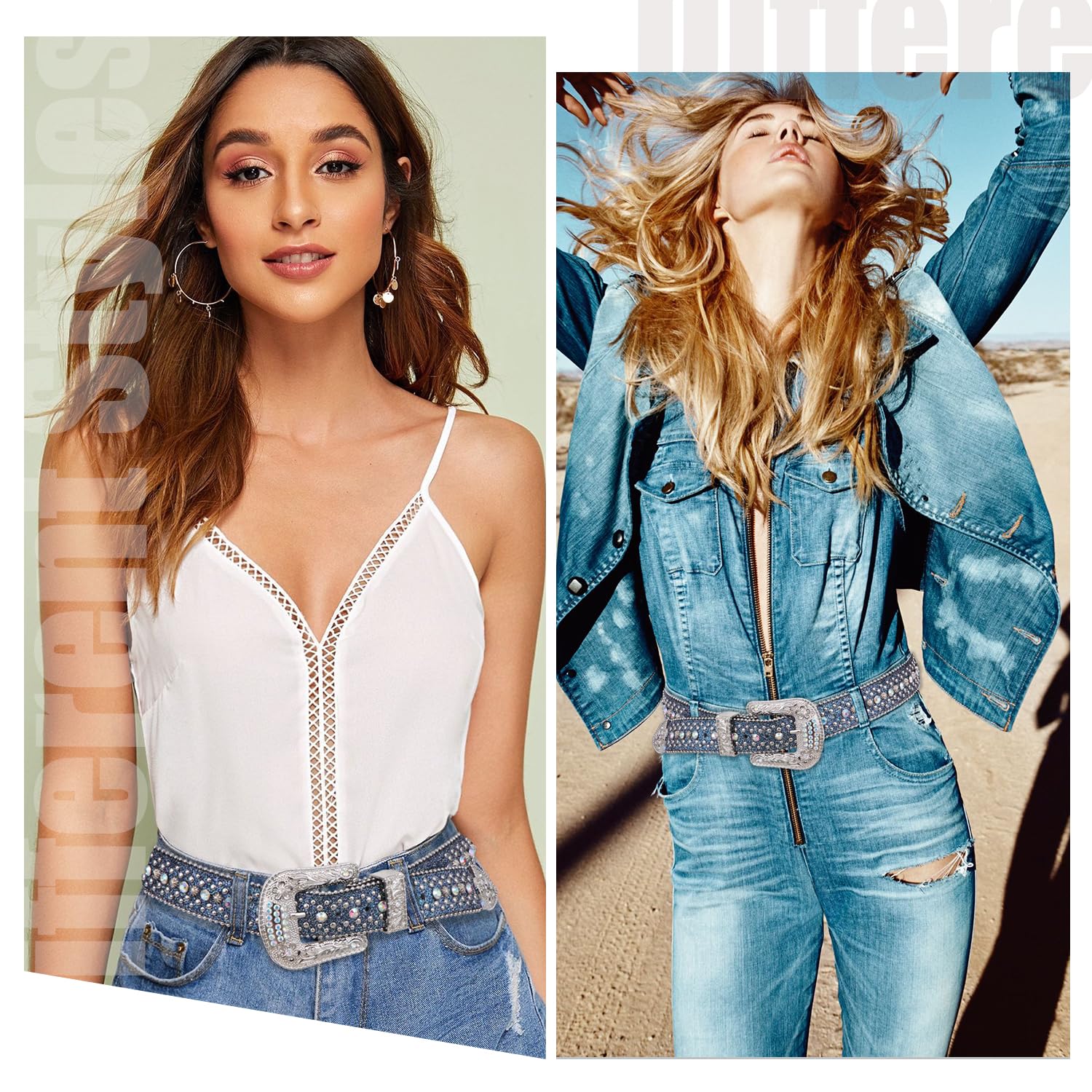 FIORETTO Men Women Rhinestone Belt Bling Western Studded Leather Belt Shining Diamond Waist Belt for Cowgirl Cowboy Jeans - Image 6