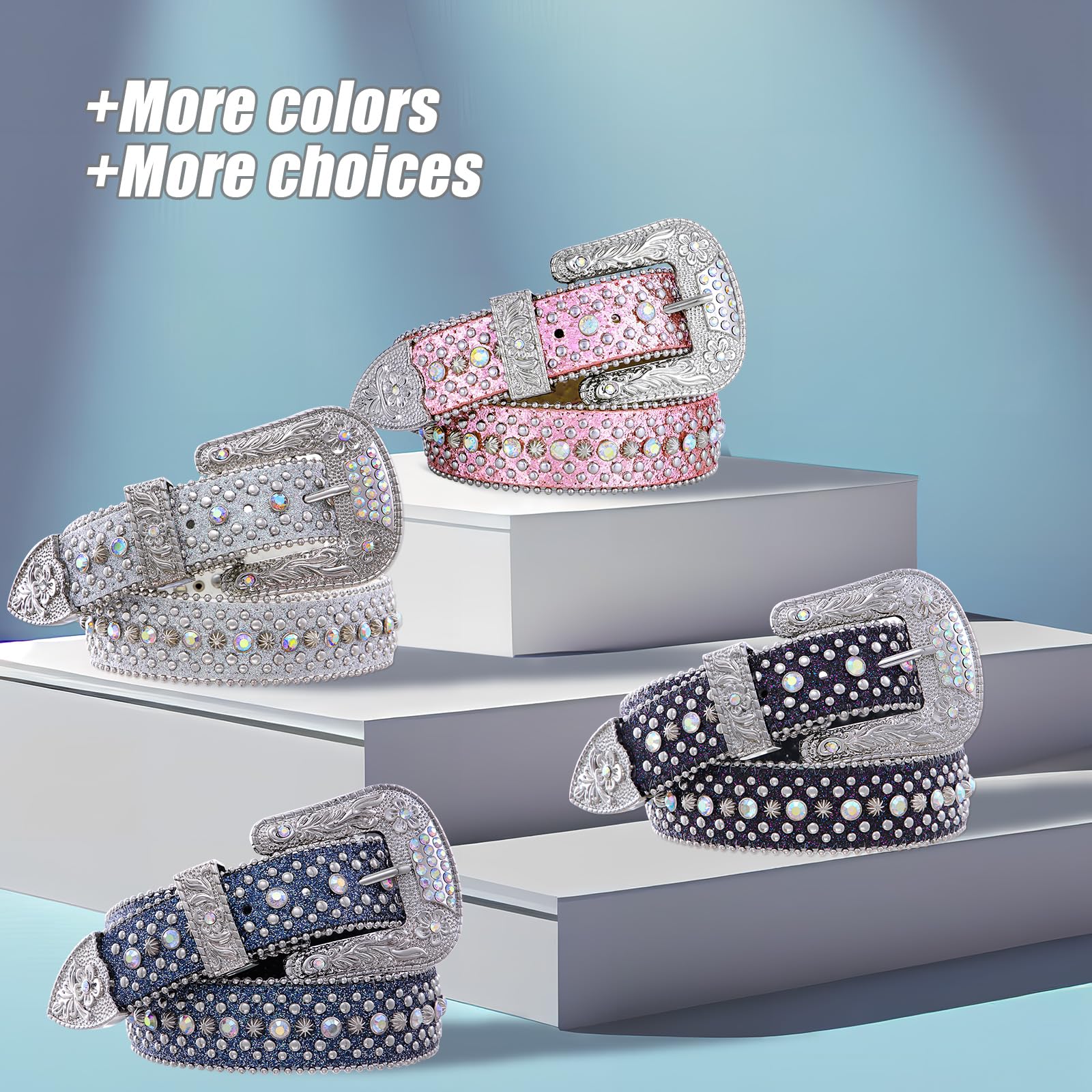 FIORETTO Men Women Rhinestone Belt Bling Western Studded Leather Belt Shining Diamond Waist Belt for Cowgirl Cowboy Jeans - Image 7