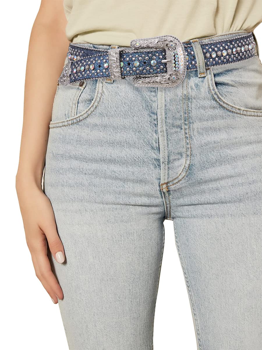 FIORETTO Men Women Rhinestone Belt Bling Western Studded Leather Belt Shining Diamond Waist Belt for Cowgirl Cowboy Jeans - Image 8