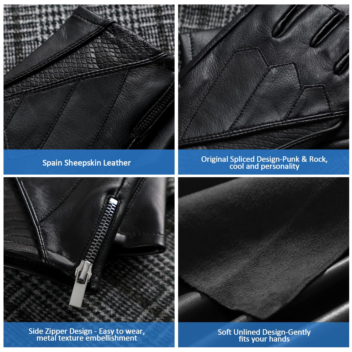 FIORETTO Mens Fingerless Leather Driving Gloves – Genuine Sheepskin Half Finger Motorcycle Gloves, Unlined 16515 - Image 3