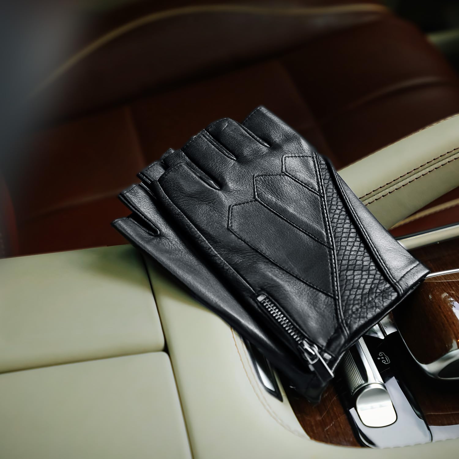 FIORETTO Mens Fingerless Leather Driving Gloves – Genuine Sheepskin Half Finger Motorcycle Gloves, Unlined 16515 - Image 5