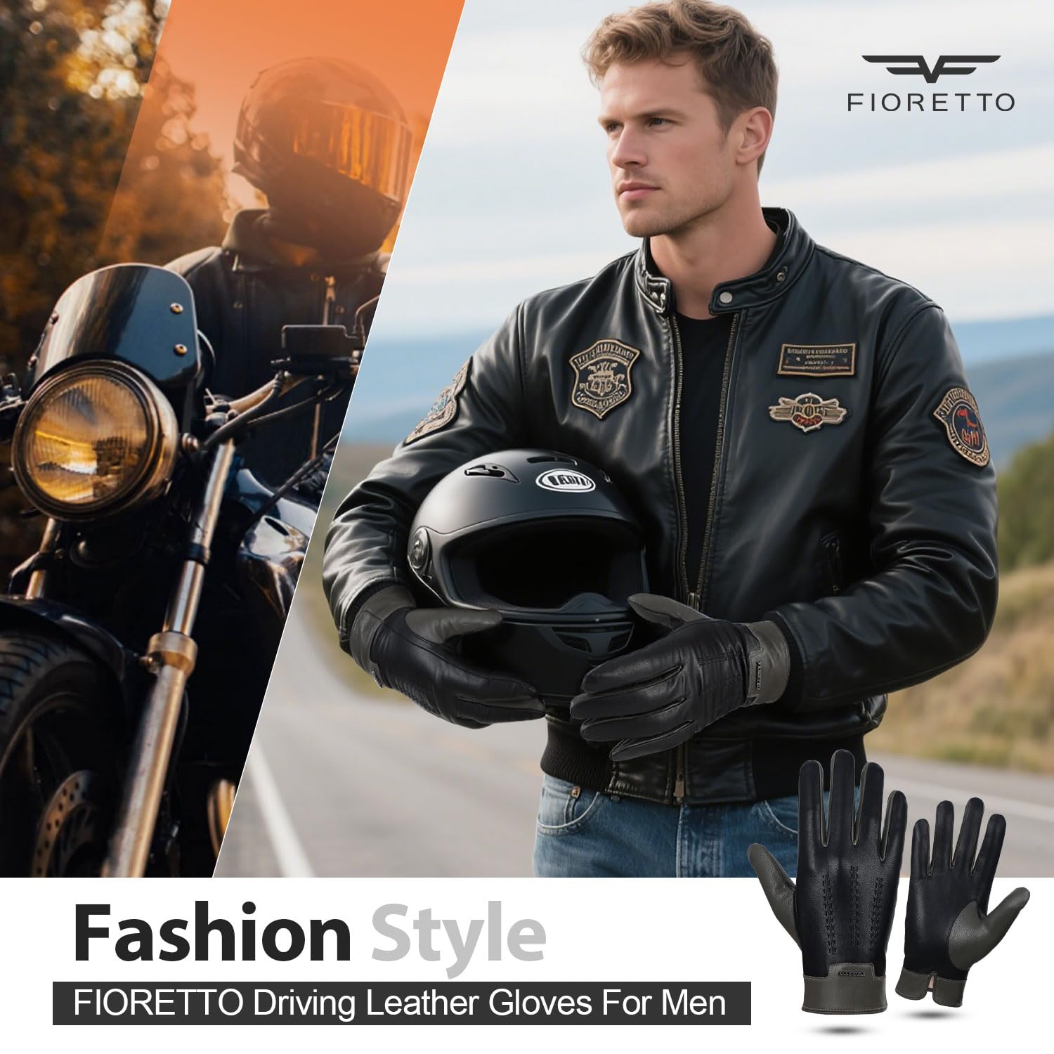 FIORETTO Mens Winter Genuine Leather Gloves Cashmere and Wool Lined Warm Touchscreen Leather Driving Gloves M180807 - Image 8