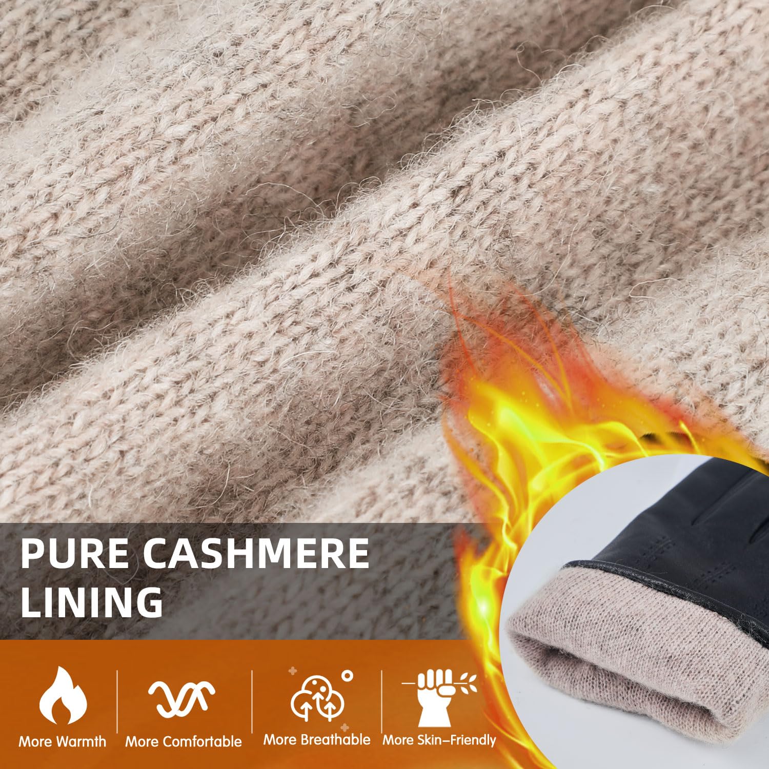 FIORETTO Mens Winter Genuine Leather Gloves Cashmere and Wool Lined Warm Touchscreen Leather Driving Gloves M180807 - Image 3