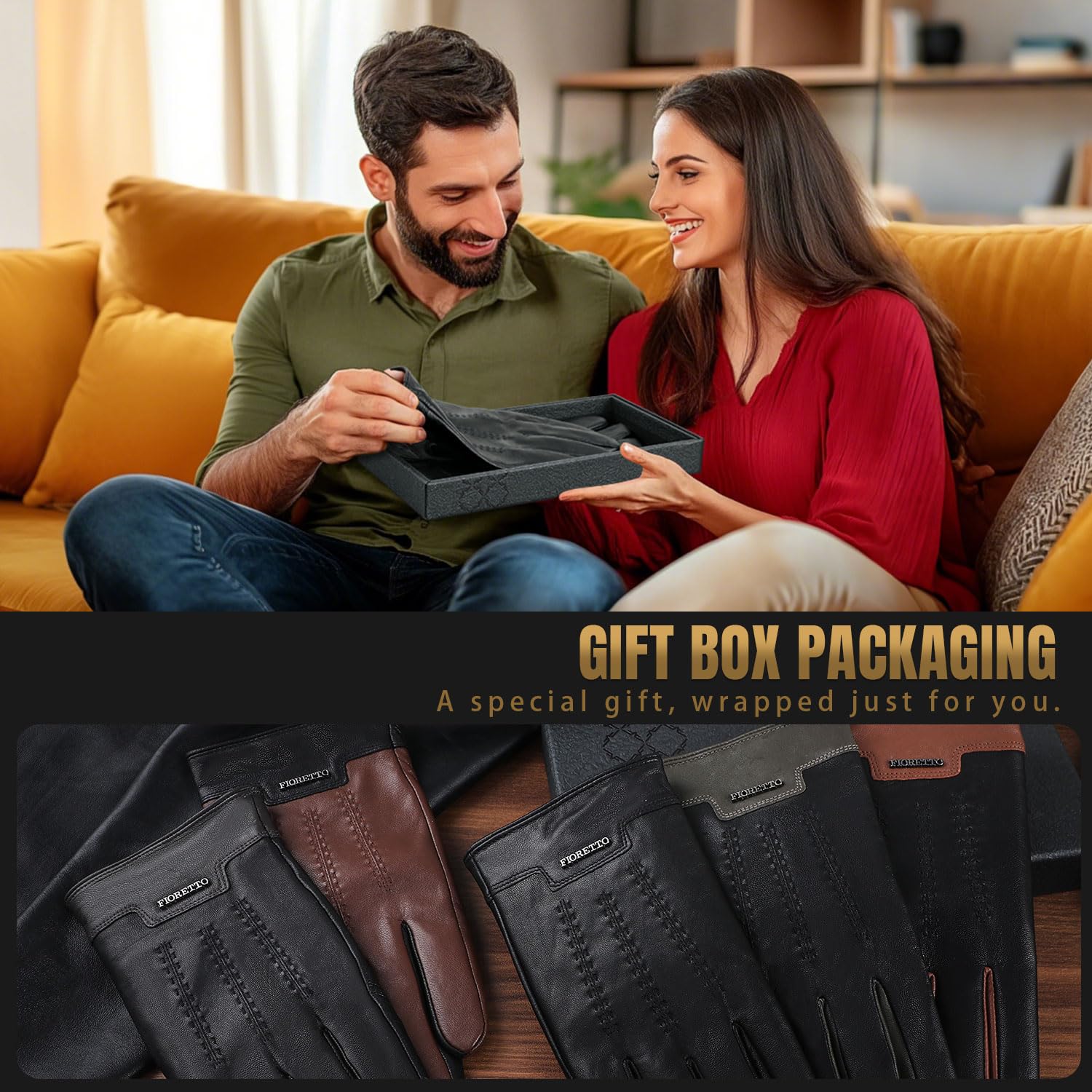 FIORETTO Mens Winter Genuine Leather Gloves Cashmere and Wool Lined Warm Touchscreen Leather Driving Gloves M180807 - Image 6