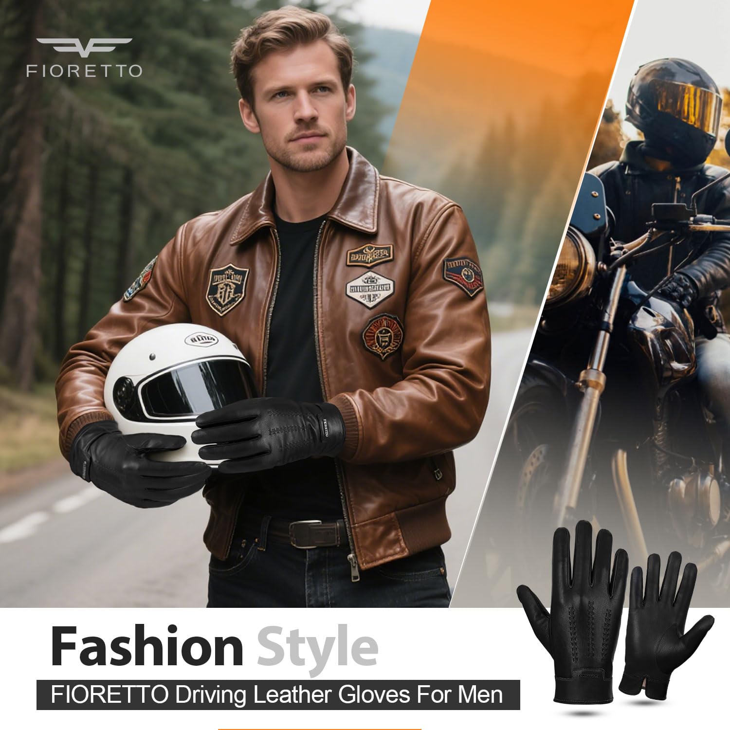 FIORETTO Mens Winter Genuine Leather Gloves Cashmere and Wool Lined Warm Touchscreen Leather Driving Gloves M180807 - Image 8