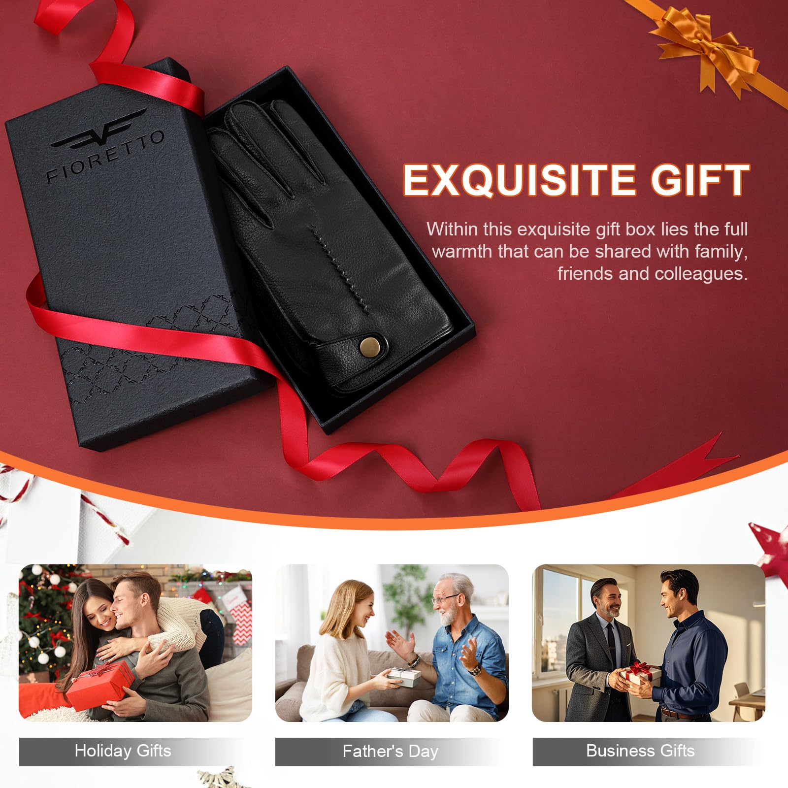 FIORETTO Mens Winter Leather Gloves – Deerskin-Textured Sheepskin Driving Gloves with Cashmere Wool Lining Warm M25002 - Image 7