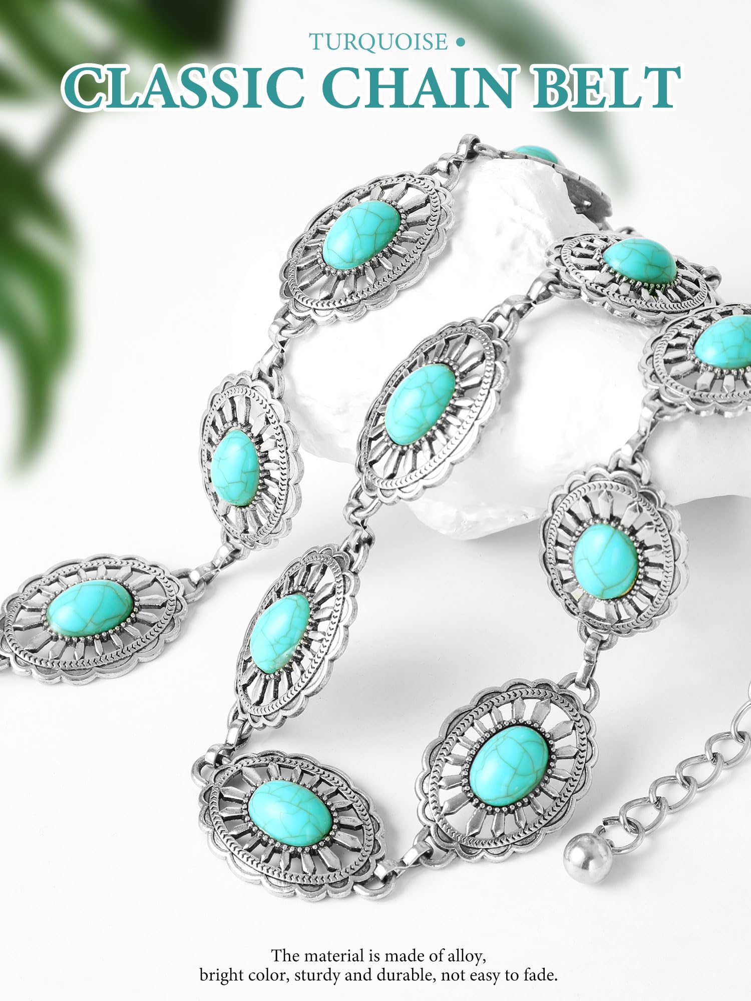 FIORETTO Metal Waist Chain Link Belt for Women Western Cowgirl Boho Turquoise Belts for Dress Jeans Country Concert Outfit - Image 3