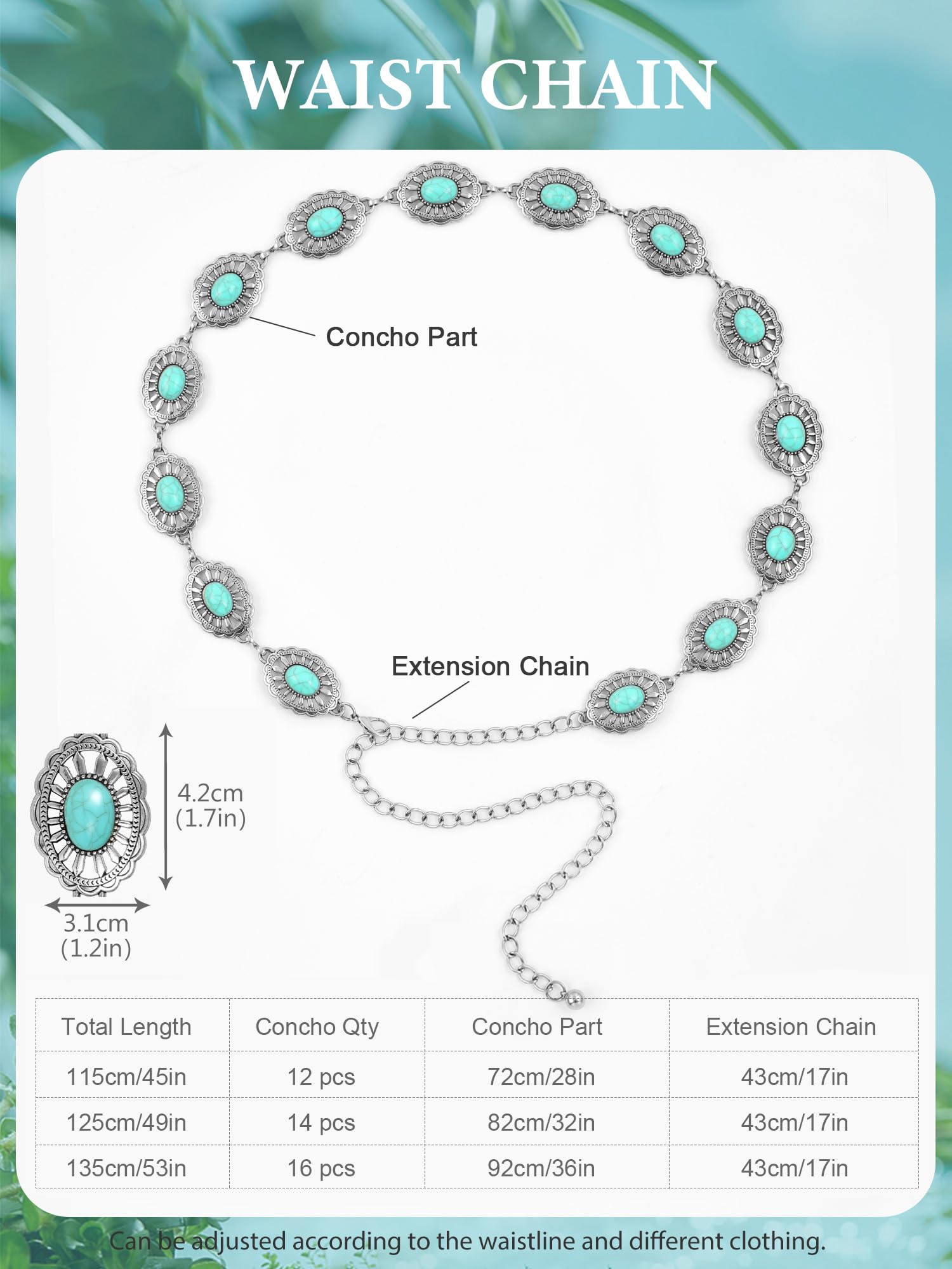 FIORETTO Metal Waist Chain Link Belt for Women Western Cowgirl Boho Turquoise Belts for Dress Jeans Country Concert Outfit - Image 5