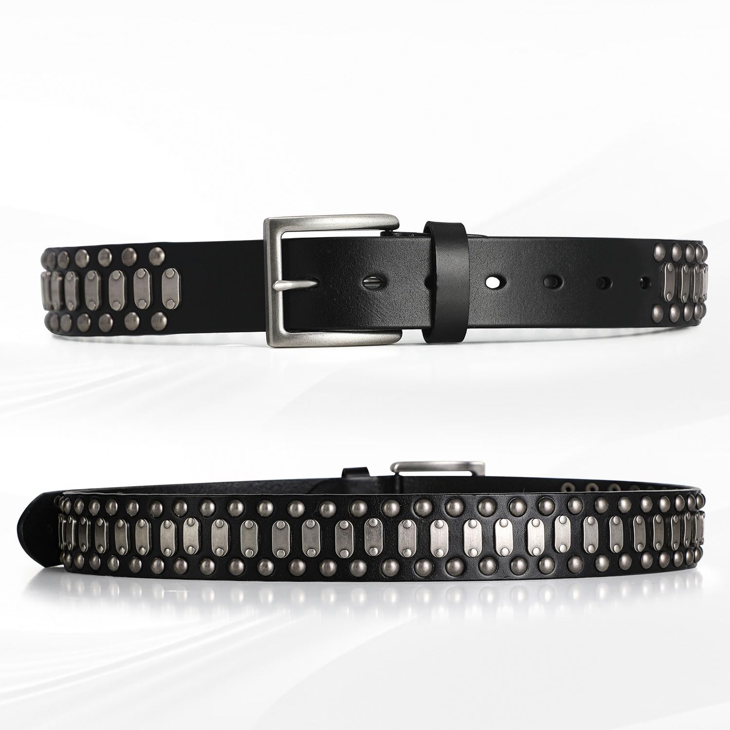 FIORETTO Stylish Mens Studded Casual Italian Cowhide Leather Belts For Jeans Punk Rock Rivets Belt With Buckle For Men Black - Image 4