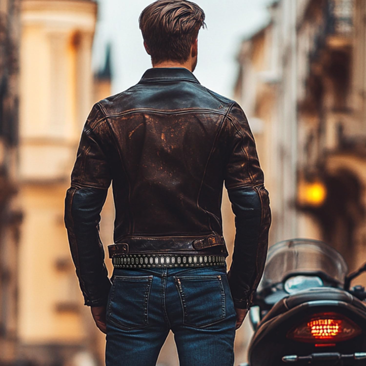 FIORETTO Stylish Mens Studded Casual Italian Cowhide Leather Belts For Jeans Punk Rock Rivets Belt With Buckle For Men Black - Image 5