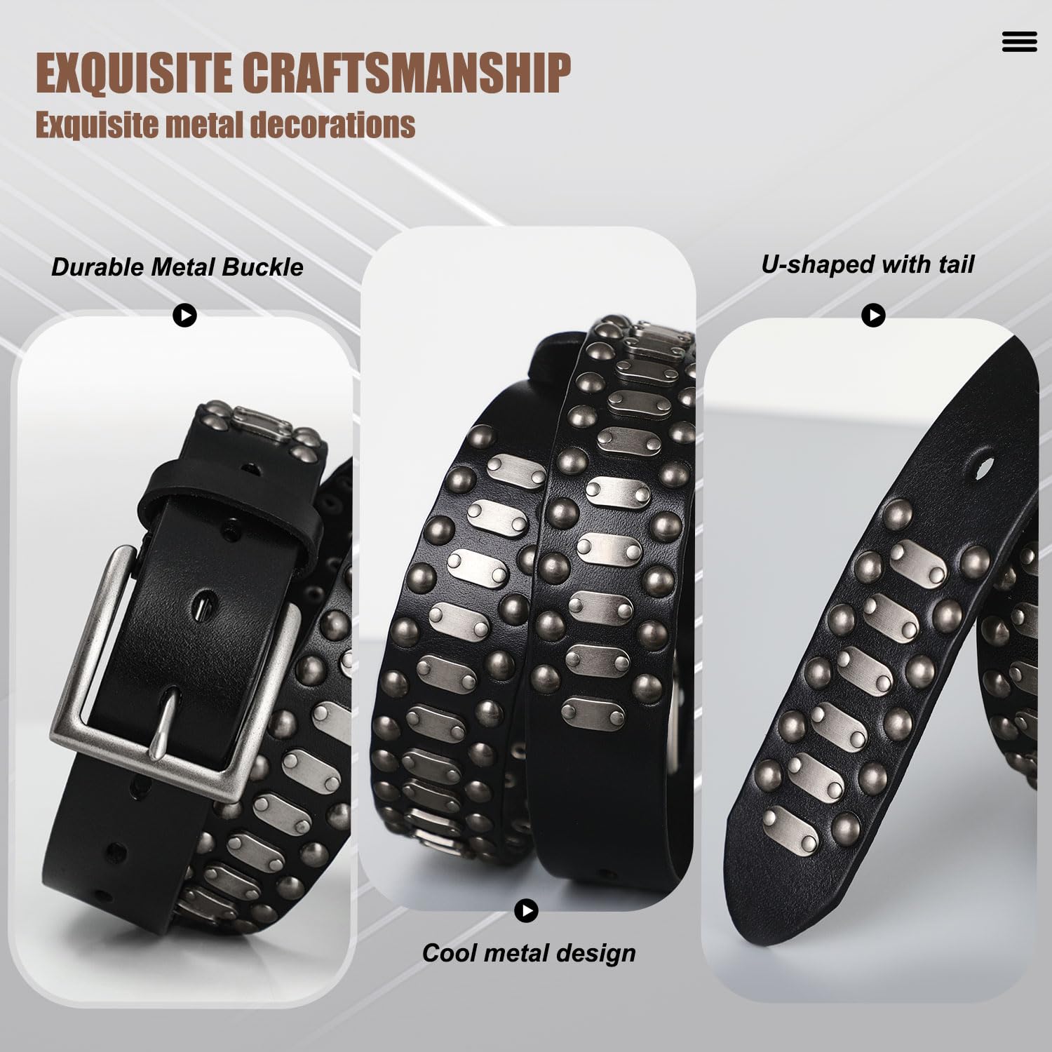 FIORETTO Stylish Mens Studded Casual Italian Cowhide Leather Belts For Jeans Punk Rock Rivets Belt With Buckle For Men Black - Image 6