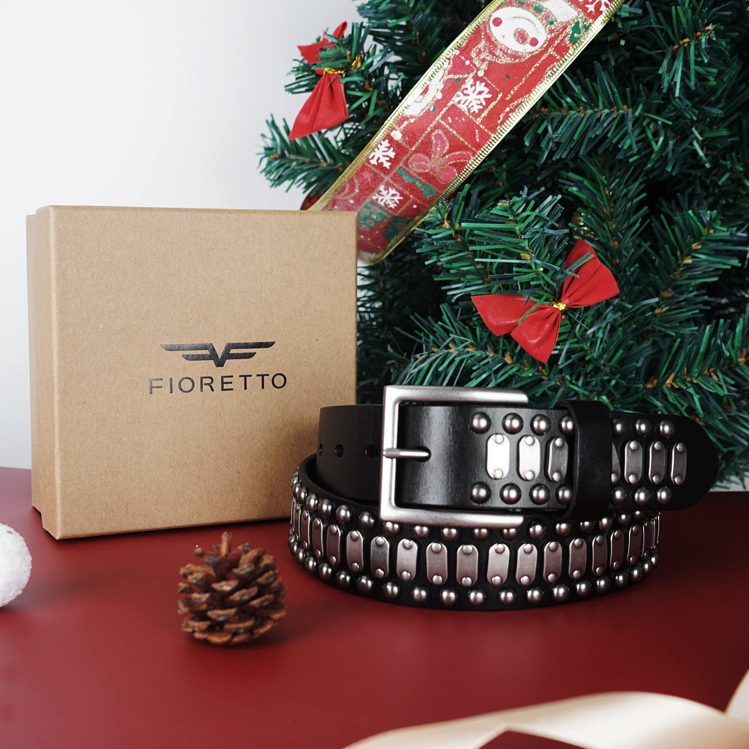 FIORETTO Stylish Mens Studded Casual Italian Cowhide Leather Belts For Jeans Punk Rock Rivets Belt With Buckle For Men Black - Image 7