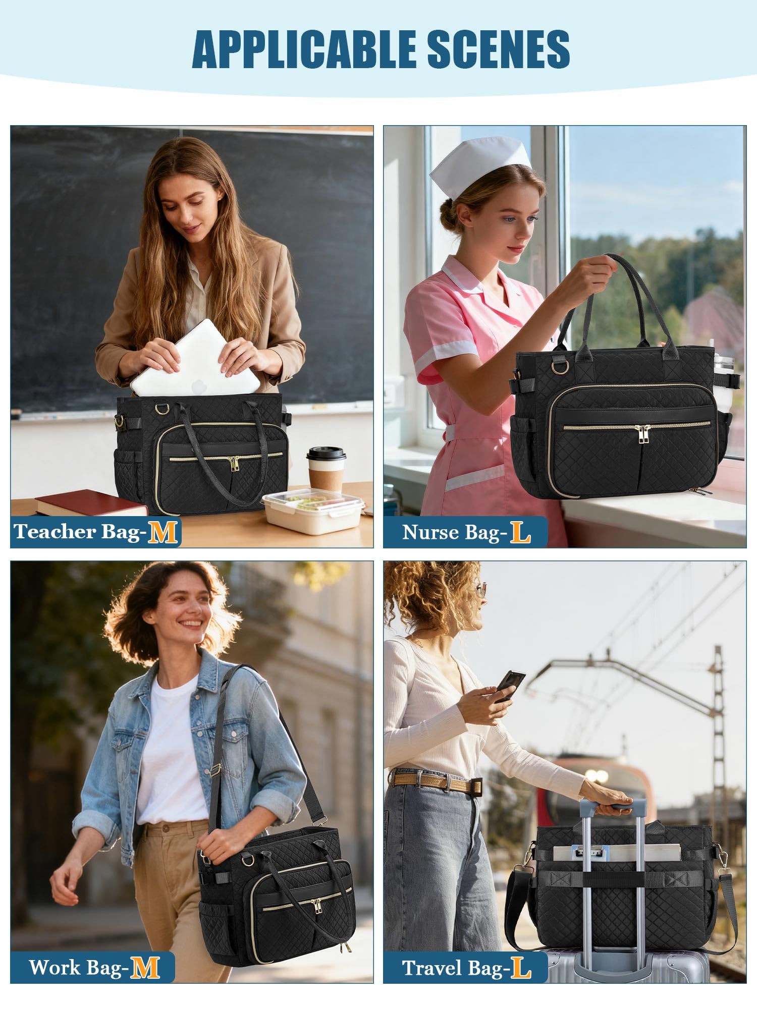 FIORETTO Teacher Tote Bag for Women with Laptop Compartment, Large Cup Holder, Zip Closure, Ideal for Work, Bible, Nurse - Image 4