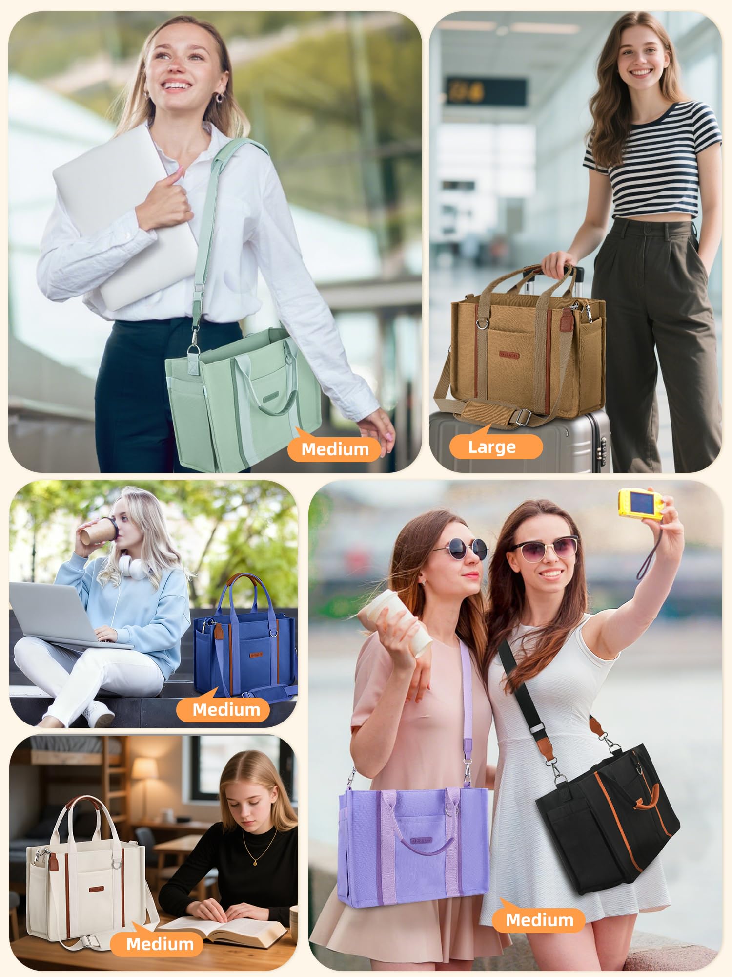 FIORETTO Women’s Canvas Tote Bag Purse with Zipper, Multi Compartment & Reinforced Bottom, Ideal for Work, Bible, Travel - Image 4