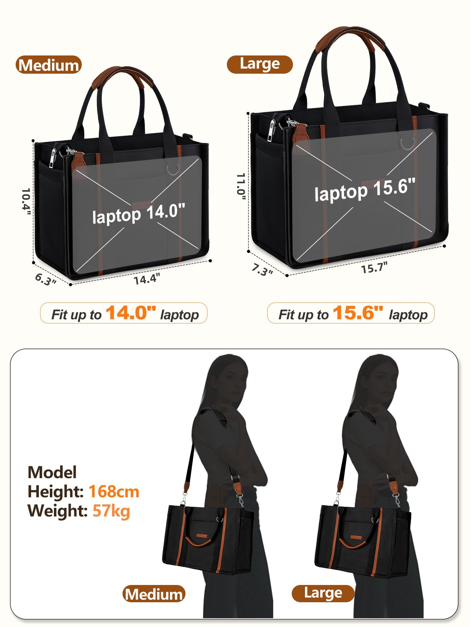 FIORETTO Women’s Canvas Tote Bag Purse with Zipper, Multi Compartment & Reinforced Bottom, Ideal for Work, Bible, Travel - Image 5