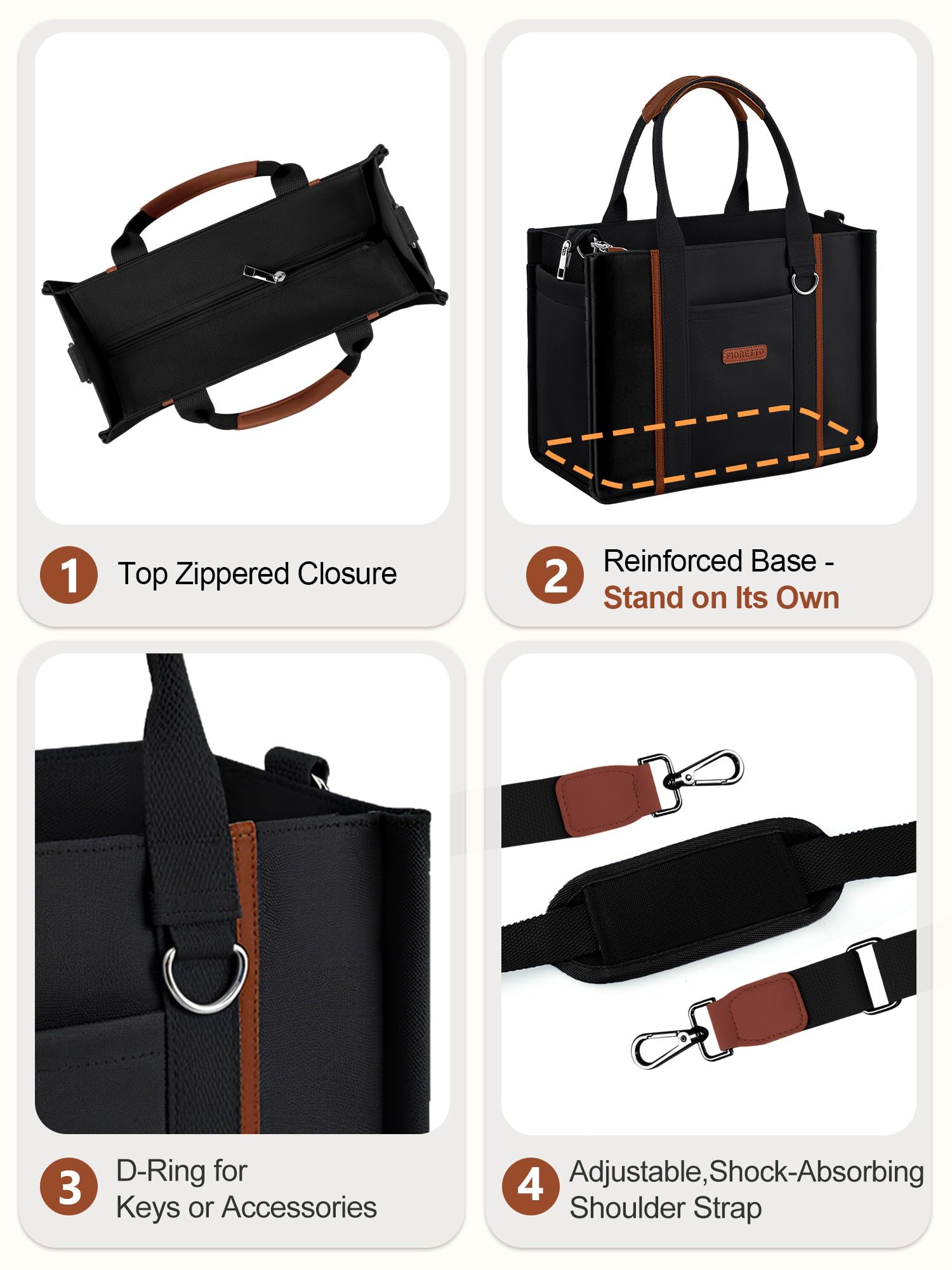 FIORETTO Women’s Canvas Tote Bag Purse with Zipper, Multi Compartment & Reinforced Bottom, Ideal for Work, Bible, Travel - Image 8