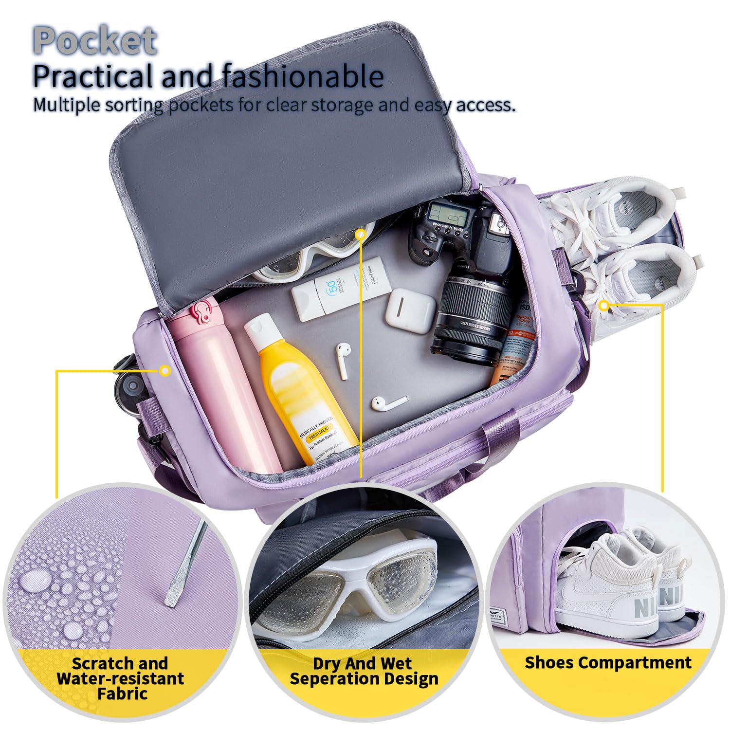 FIORETTO Women's Gym Duffle Bag with Shoes Compartment, 30L Capacity, Ideal for Travel, Gym, Sports, Duffel, Weekender - Image 3