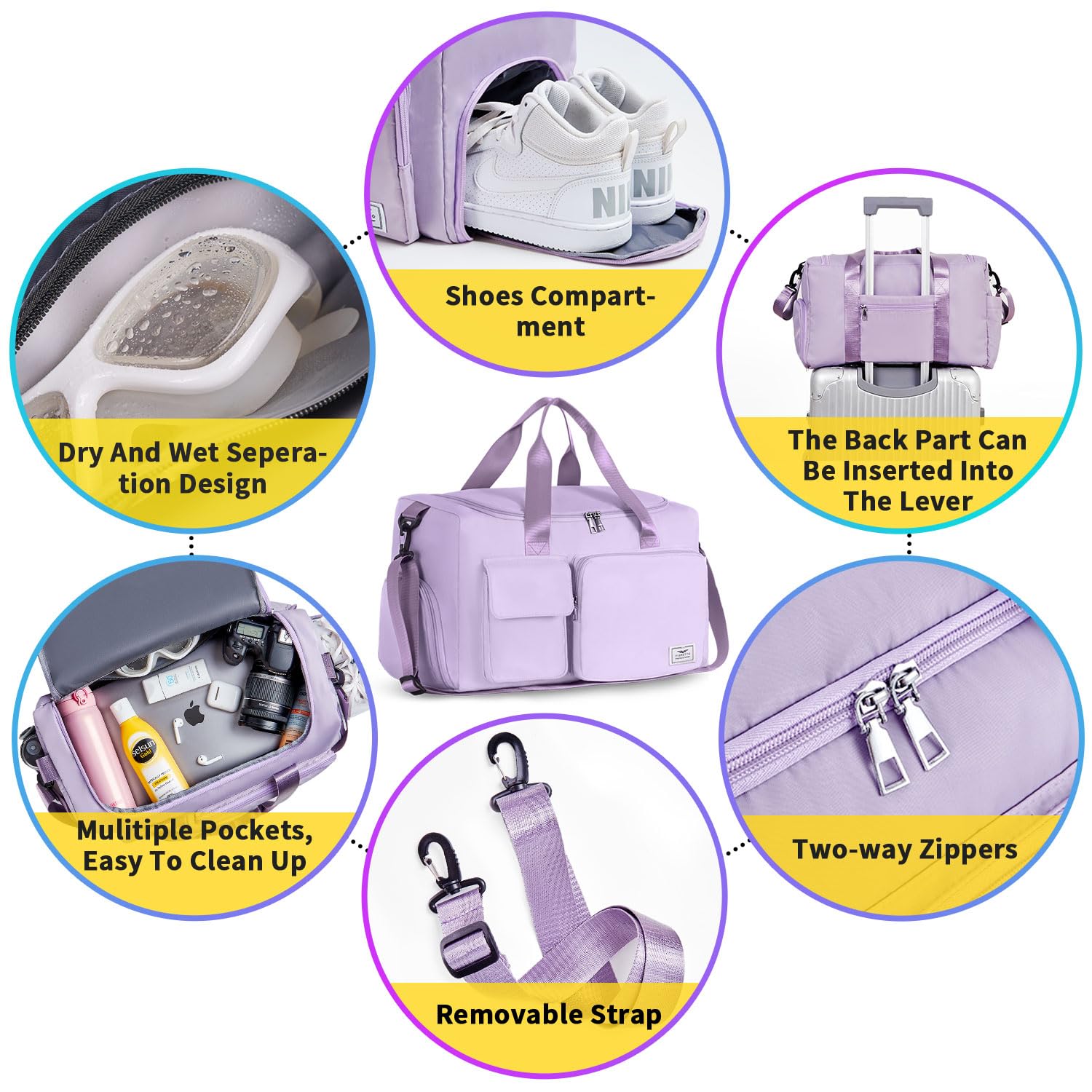 FIORETTO Women's Gym Duffle Bag with Shoes Compartment, 30L Capacity, Ideal for Travel, Gym, Sports, Duffel, Weekender - Image 4