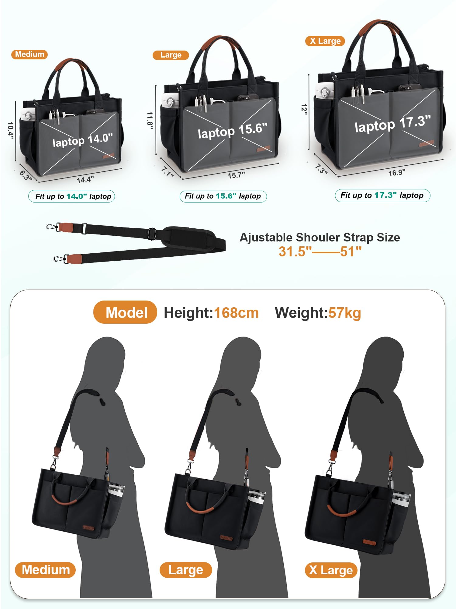 FIORETTO Womens Canvas Tote Bag Purse with Individual Compartment, Zipper Top, Reinforced Bottom & Luggage Sleeve - Image 7