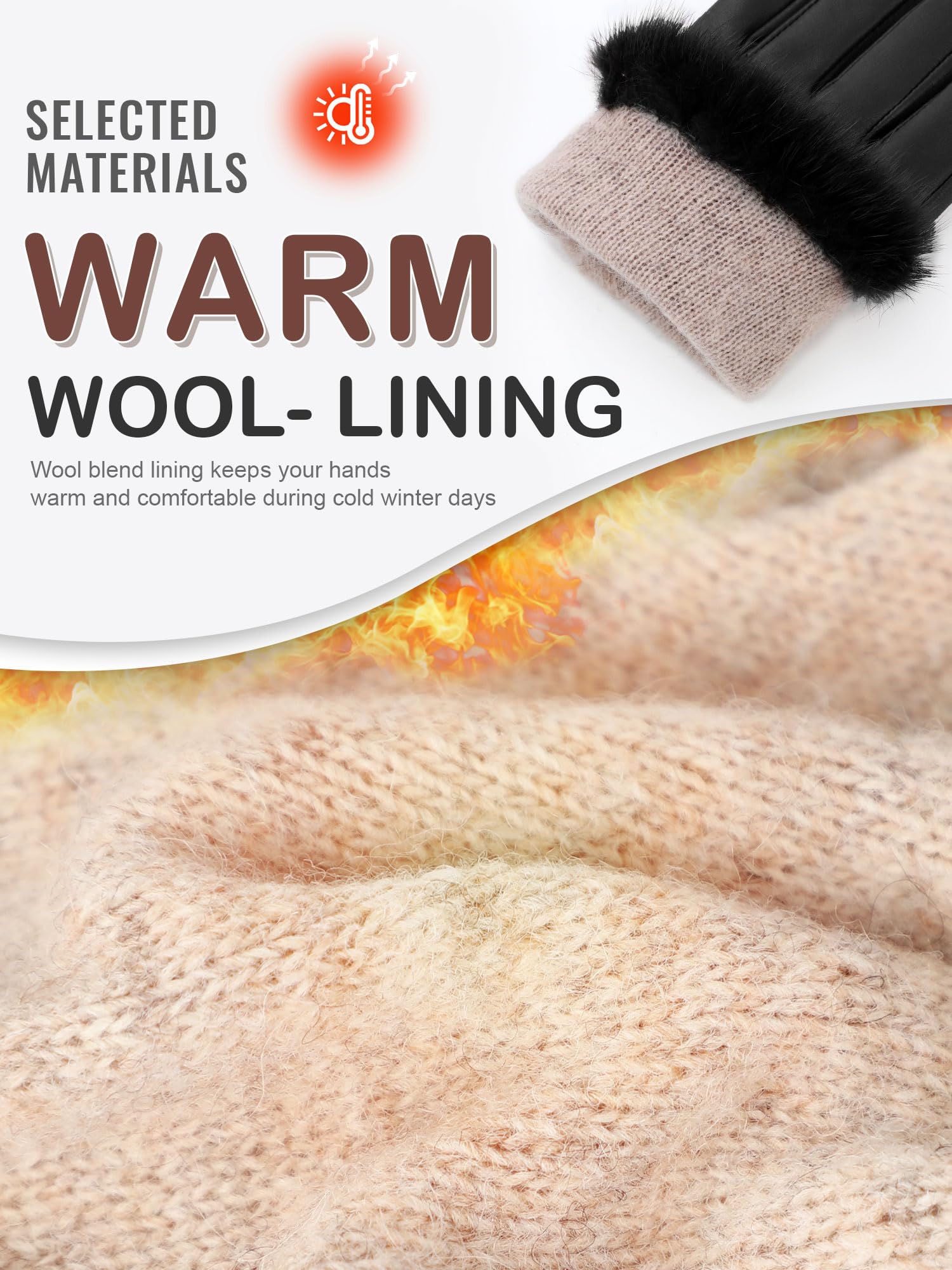 FIORETTO Womens Chrome-Free Genuine Leather Gloves with Fur Cuff Touchscreen Winter Warm Driving Gloves Cashmere Lined 21020 - Image 4