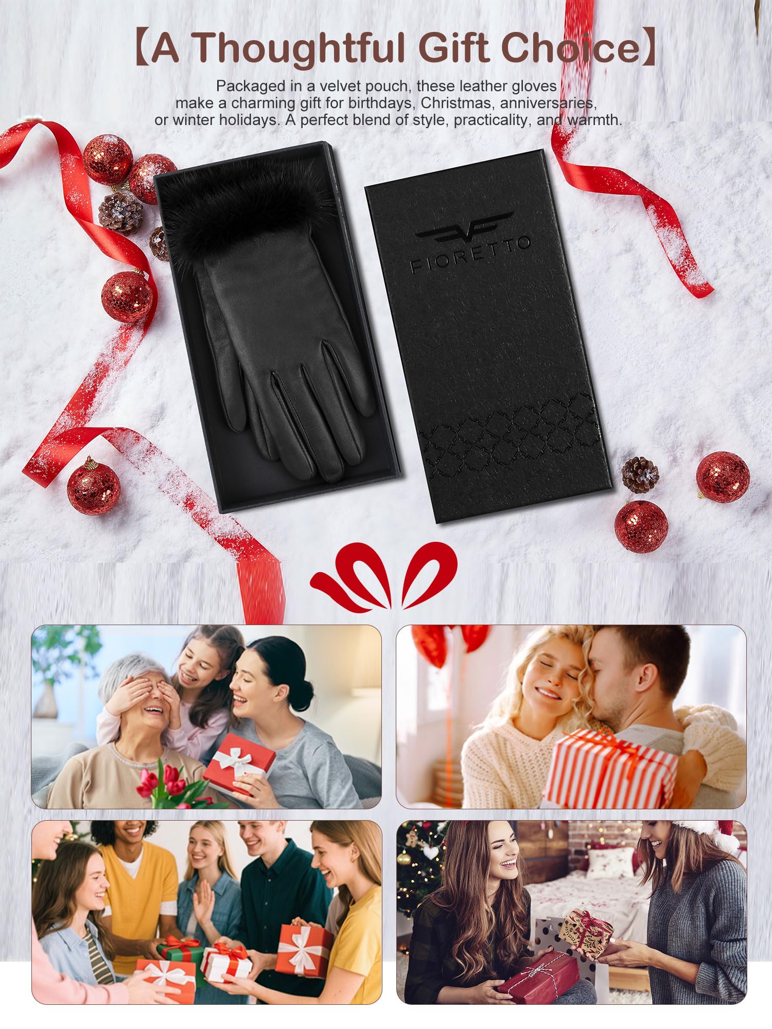 FIORETTO Womens Chrome-Free Genuine Leather Gloves with Fur Cuff Touchscreen Winter Warm Driving Gloves Cashmere Lined 21020 - Image 7