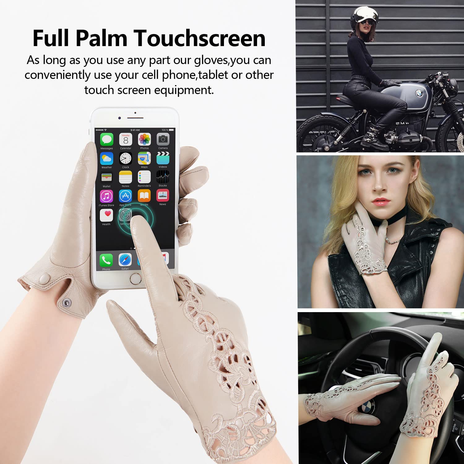 FIORETTO Womens Genuine Leather Driving Gloves Touchscreen Unlined Sheepskin Ladies Driving Gloves Thin W160020 - Image 3